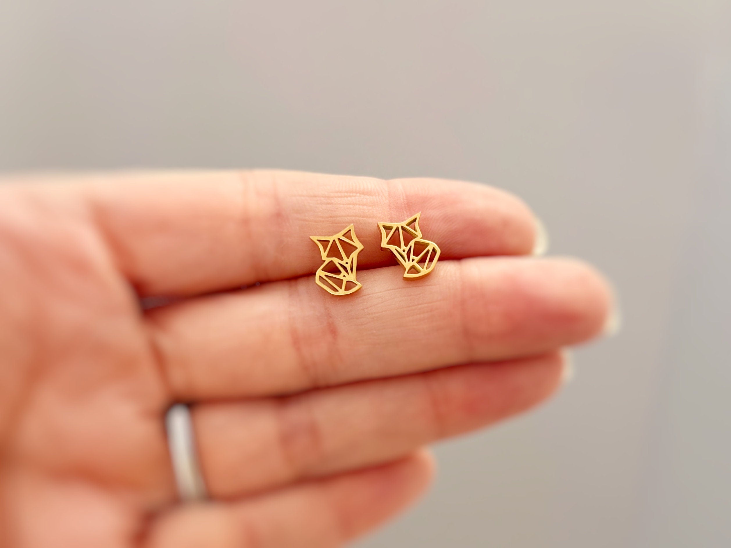 Tiny Origami Fox Earrings dainty small studs in gold, silver rose gold cartilage second hole sleeper nature jewelry gift for animal lovers