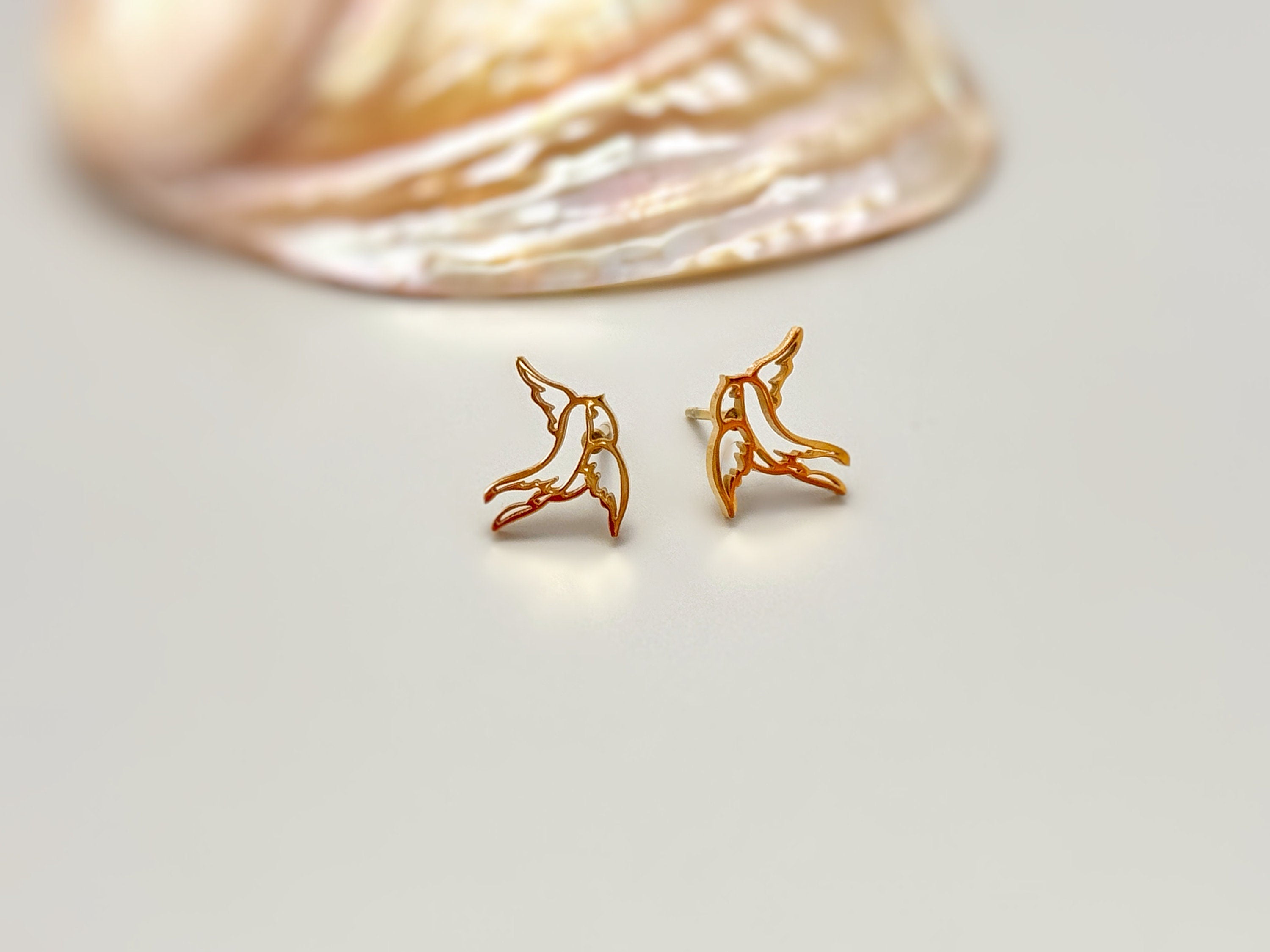 Swallow Bird Earrings Stud Gold