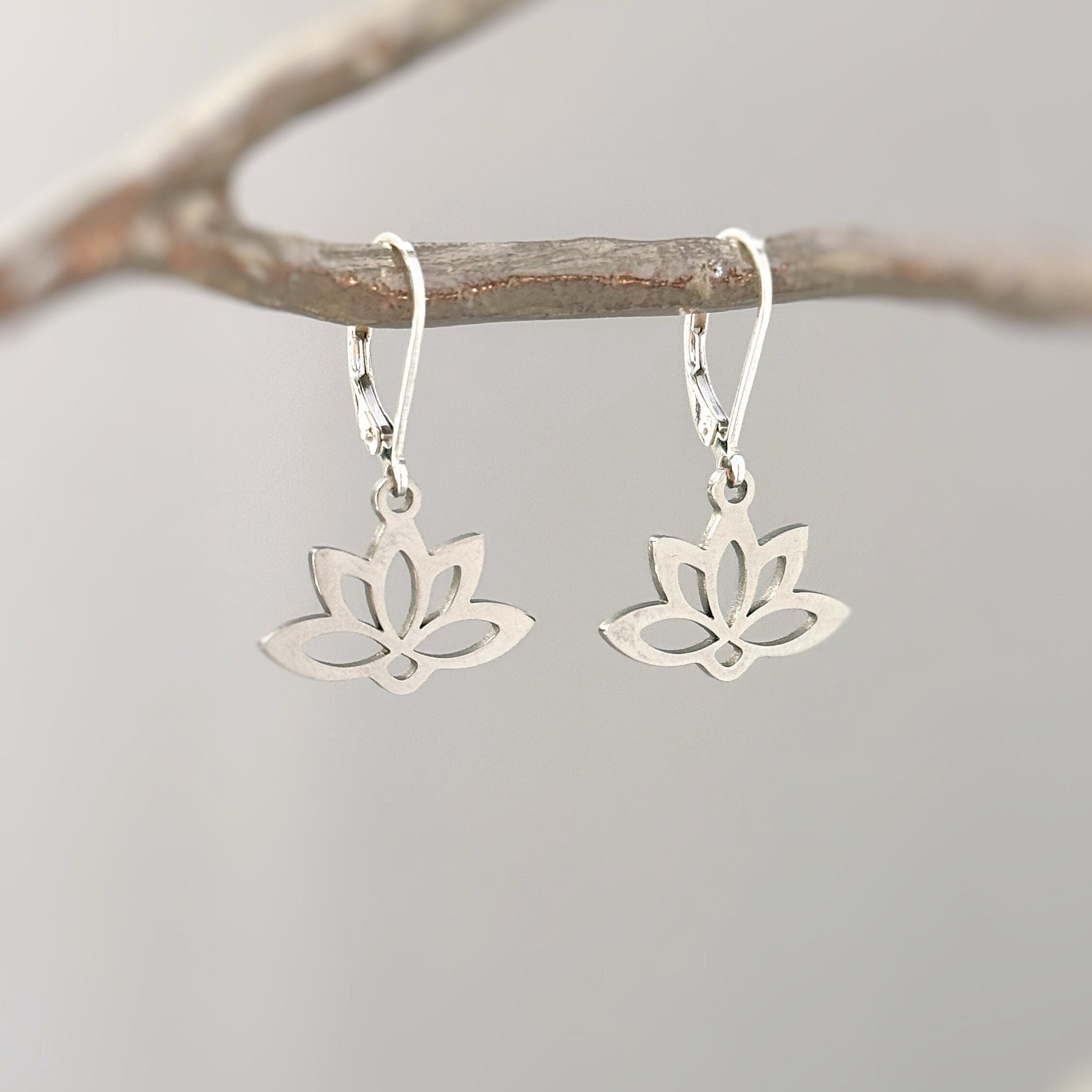 Gold Water Lily Flower Earrings dangle drop boh lotus handmade floral jewelry for summer July Birth Month flower nature jewelry gift