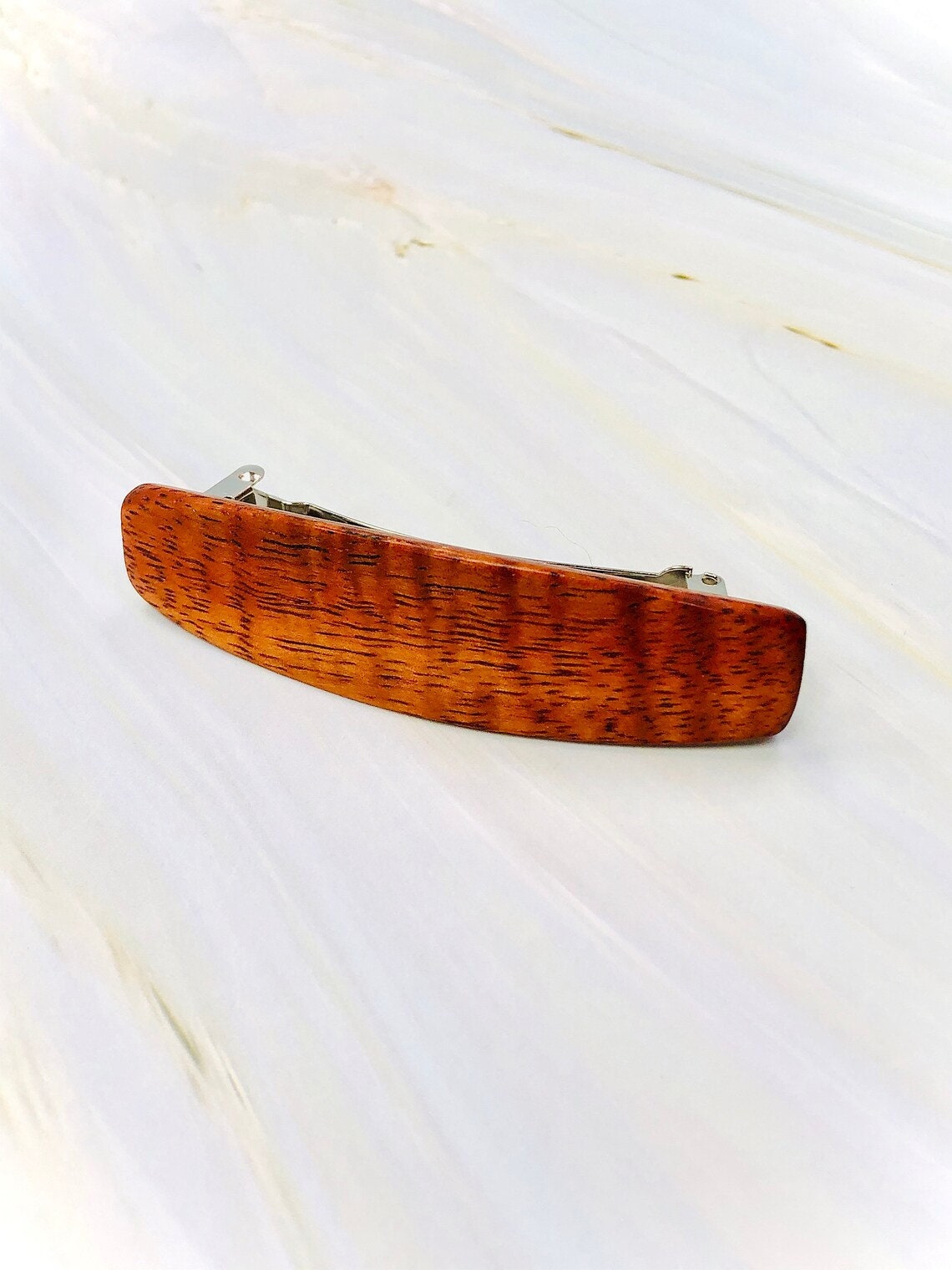 Large Curly Koa wood barrette, Luxury wood 5th Anniversary Gift Hawaiian