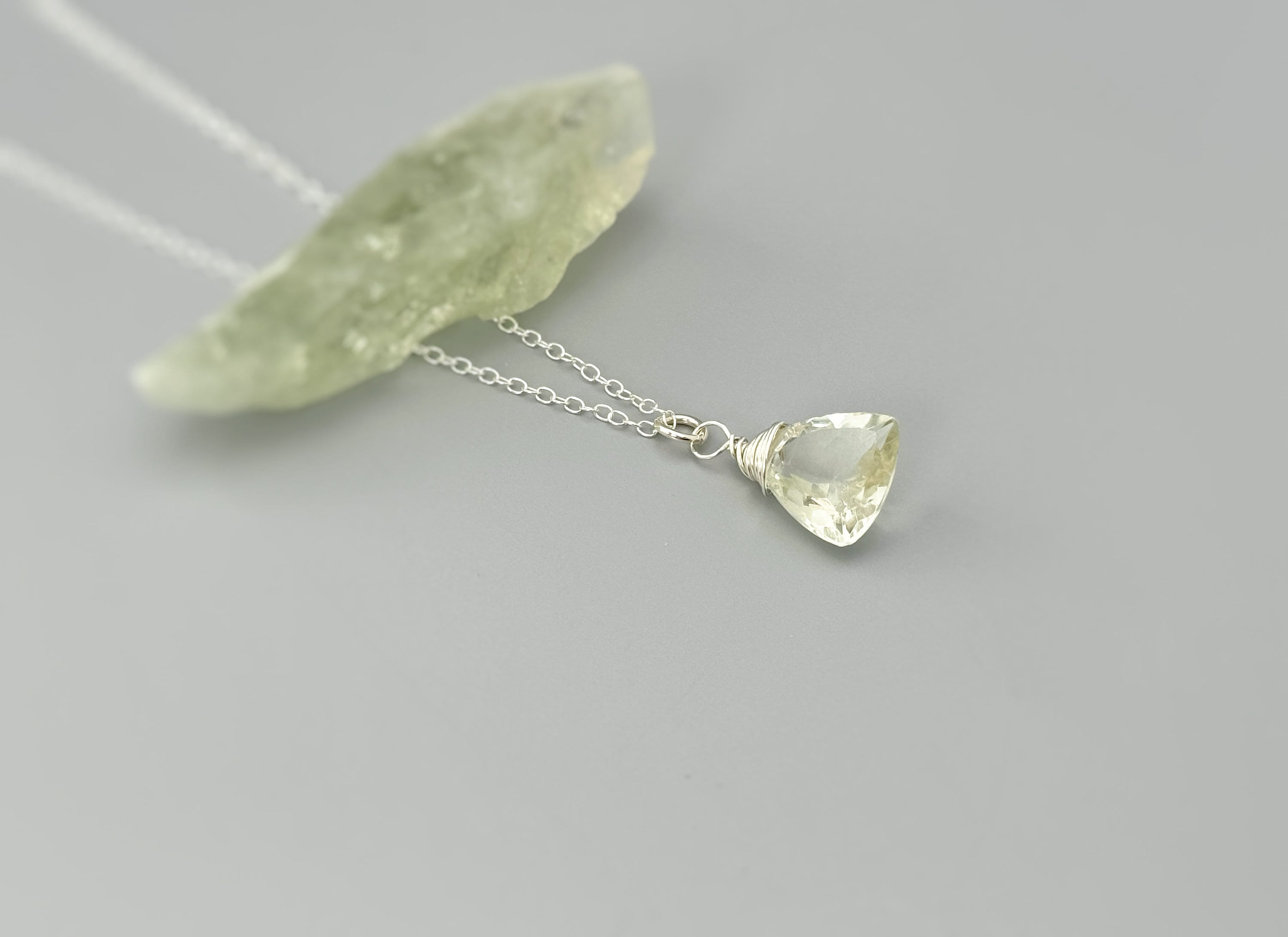 Green Amethyst Necklace Handmade sage mint green gemstone pendant Sterling Silver Prasiolite handmade Birthstone jewelry gift for woman, mom