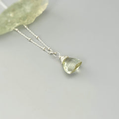 Green Amethyst Pendant Necklace Sterling Silver sage mint green gemstone Prasiolite handmade February Birthstone jewelry gift for woman, mom