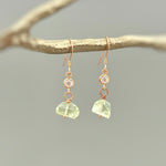 Dangly Green Amethyst Earrings dainty raw gemstone crystal earrings Rose Gold, Sterling Silver, 14k Gold Handmade jewelry gift 14k Gold Fill