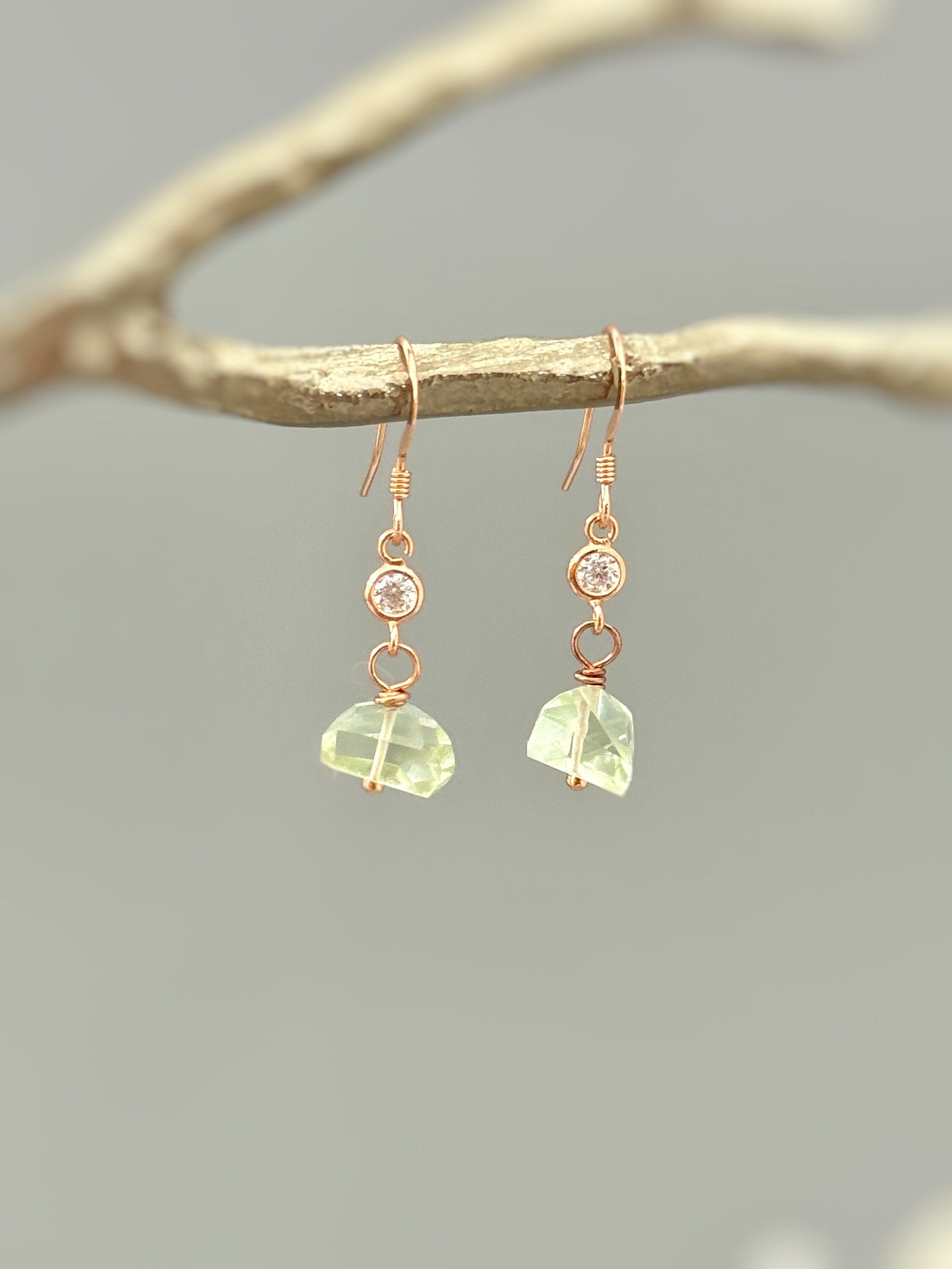 Raw Green Amethyst and Crystal Earrings dangle