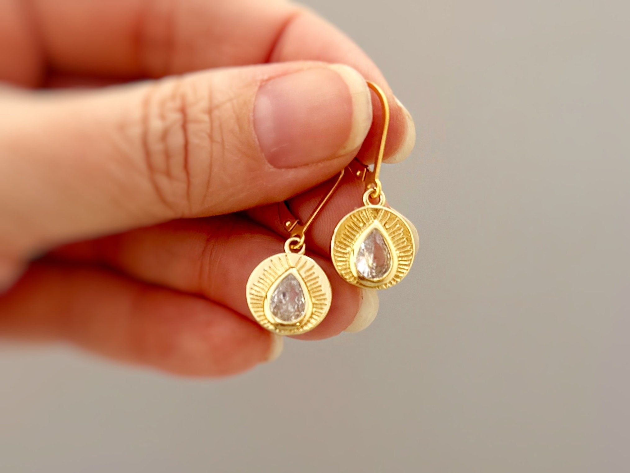 Gold Crystal Earrings dangle drop leverback boho handmade jewelry sunburst sparkly earrings gift for her, wife, mom, woman