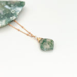 Moss Agate Necklace Rose Gold, 14k Gold Fill, sterling silve green gemstone pendant handmade jewelry layering necklace gift for woman, wife