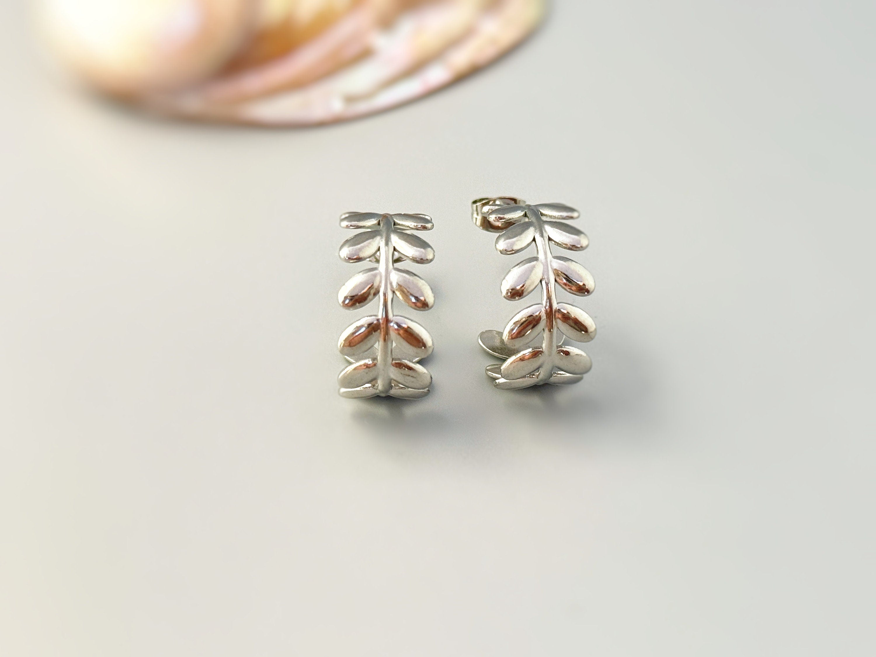 Gold Olive Leaf Earrings Stud Hoops dangly botanical plant earrings in Silver, Gold, Rose Gold, Handmade Jewelry for women gift for gardener