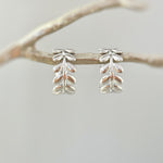 Olive Leaf Earrings Silver Stud Hoops