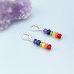 Rainbow gemstone earrings unique long dangle colorful crystal whimsical quirky handmade pride jewelry lgbtq gift for her, girlfriend, wife