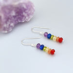 Rainbow gemstone earrings unique long dangle colorful crystal whimsical quirky handmade pride jewelry lgbtq gift for her, girlfriend, wife