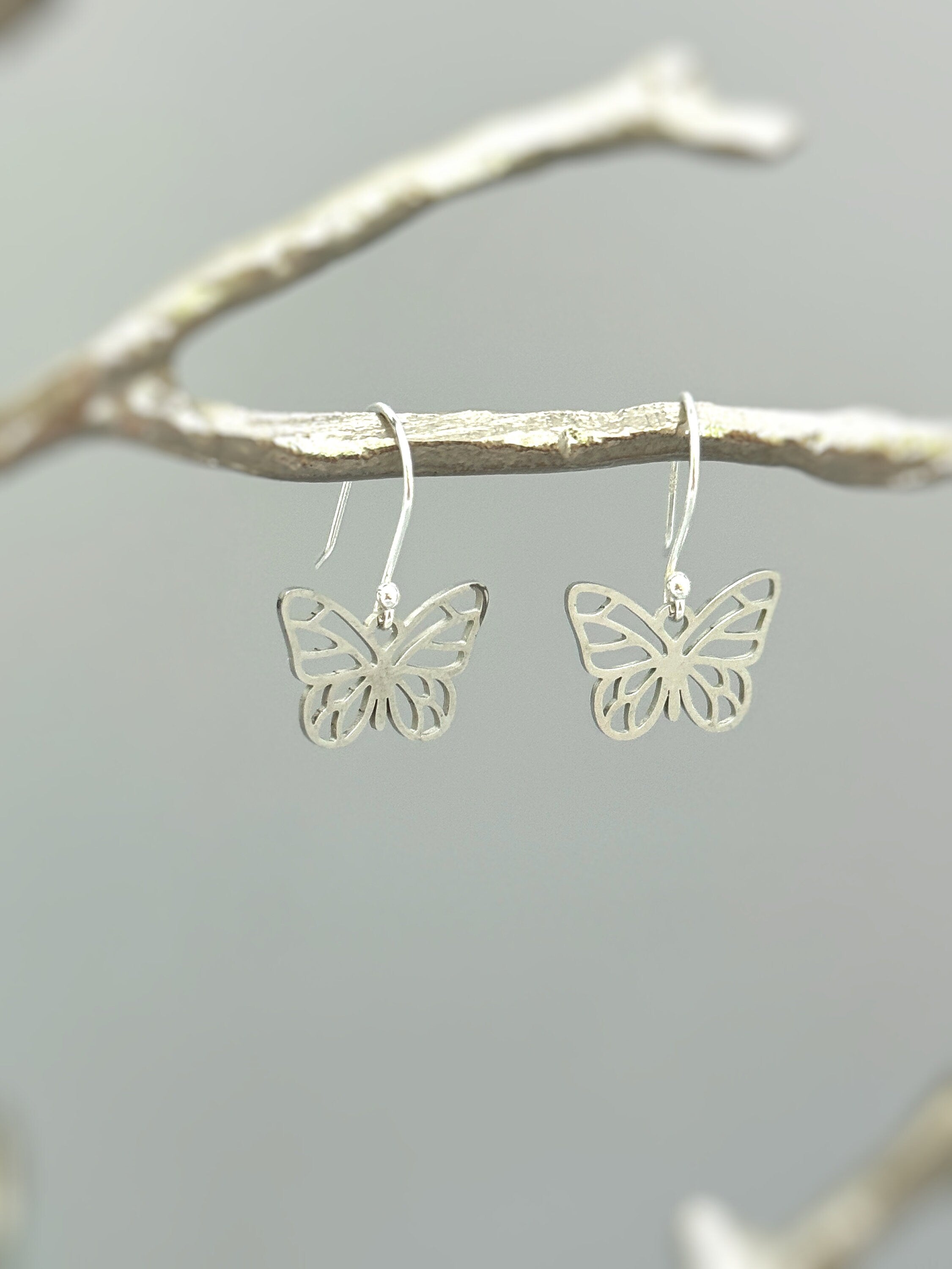 Gold Butterfly Earrings Dangle Handmade Sterling Silver Jewelry gifts for mom, daughter, granddaughter, gardener, sister, bug nature lover