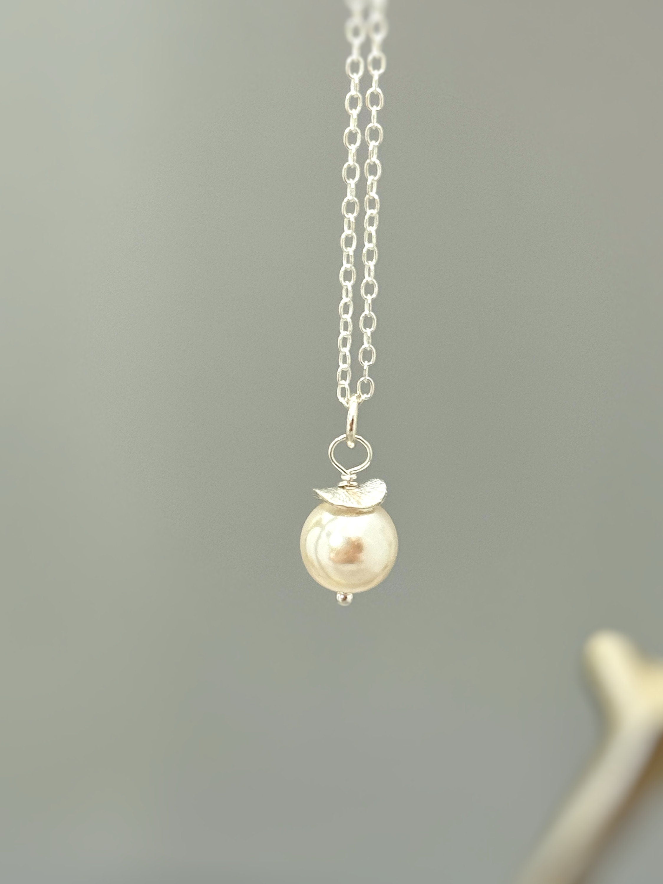 Dainty Single Pearl Necklace Sterling Silver handmade pearl pendant June birthstone jewelry layering necklace for women gift for mom wife