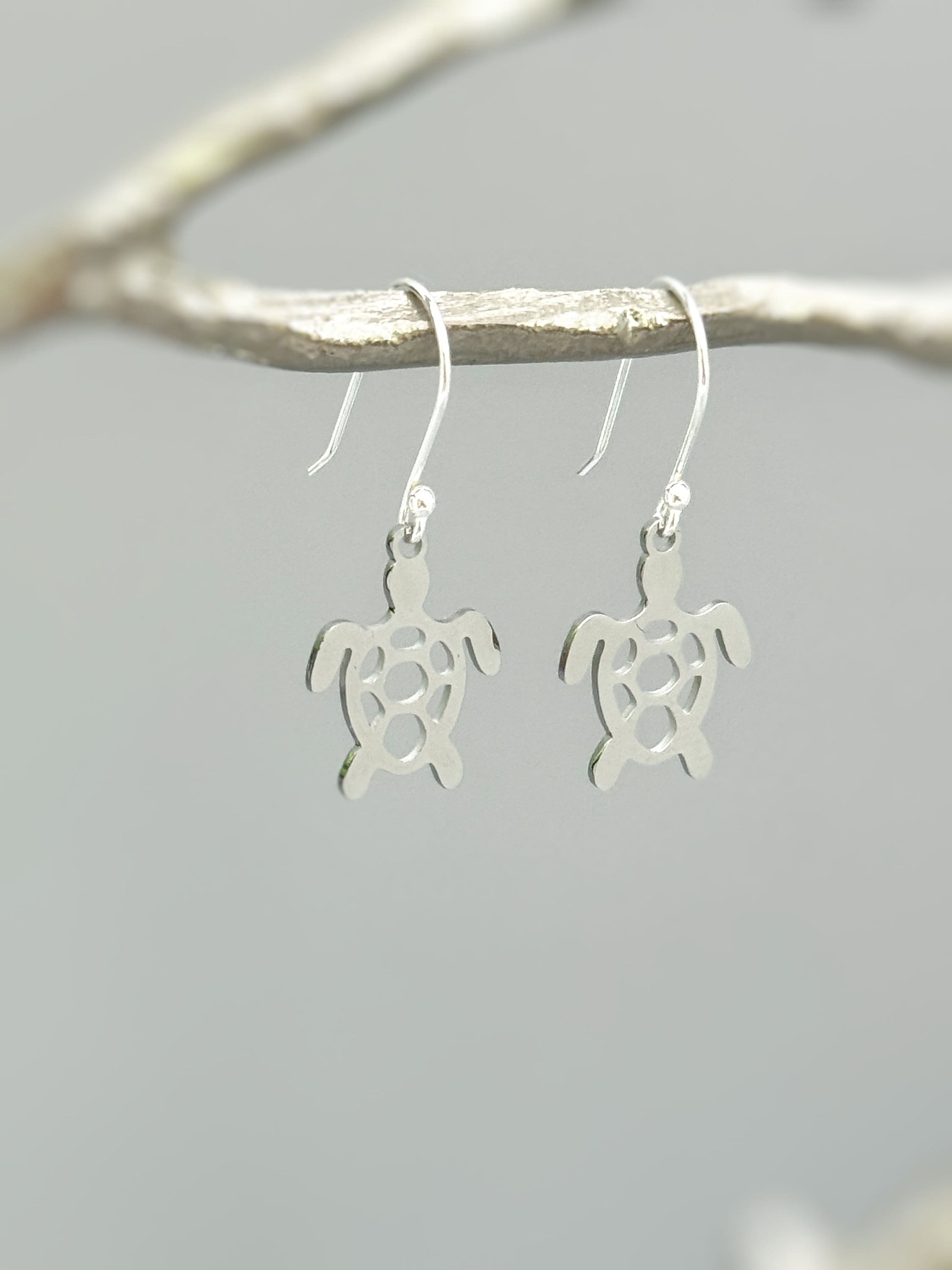 Sea Turtle Earrings dangle Silver