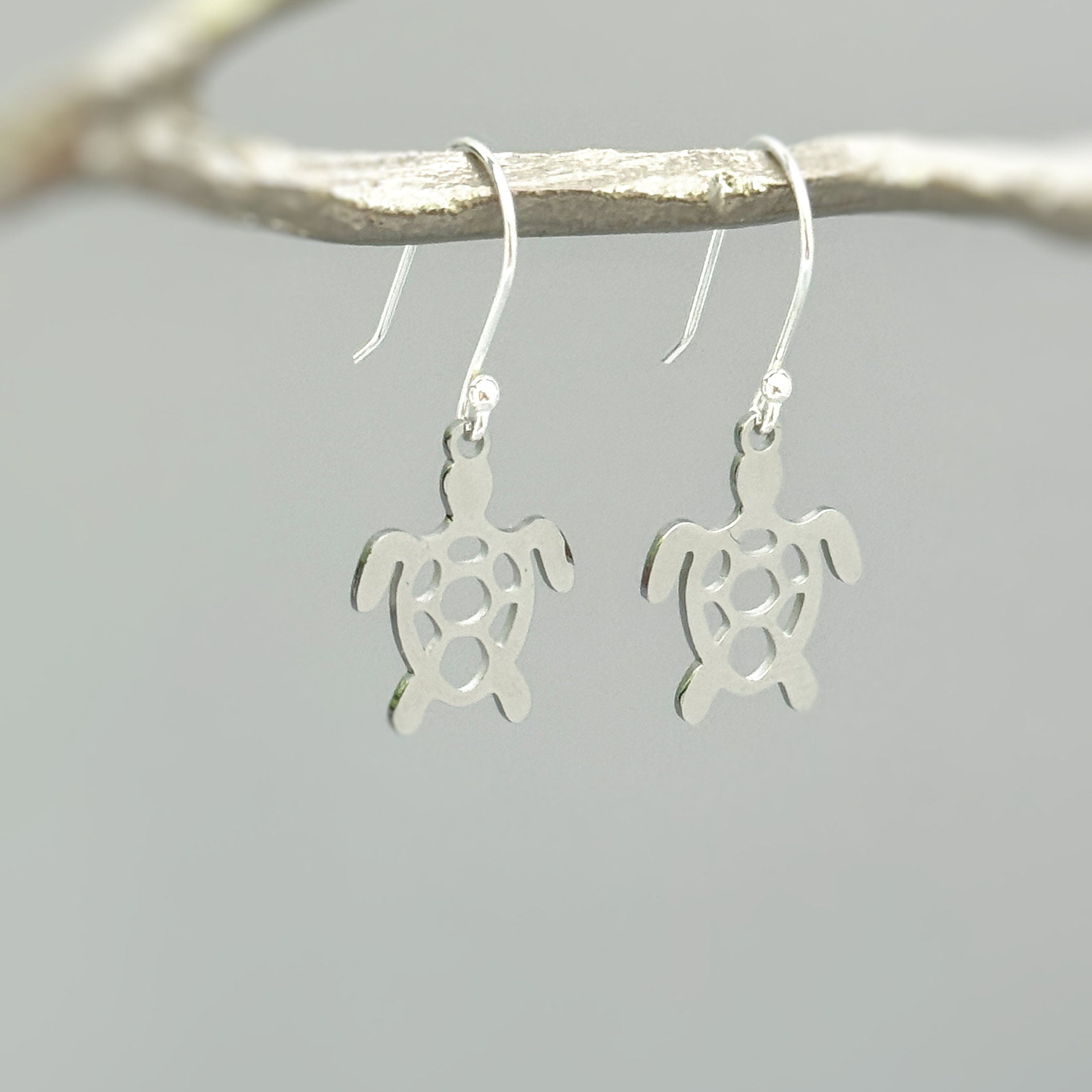 Sea Turtle Earrings dangle Gold, Sterling Silver handmade jewelry gift for animal lovers unique tortoise beachy gifts for sister, leverbacks