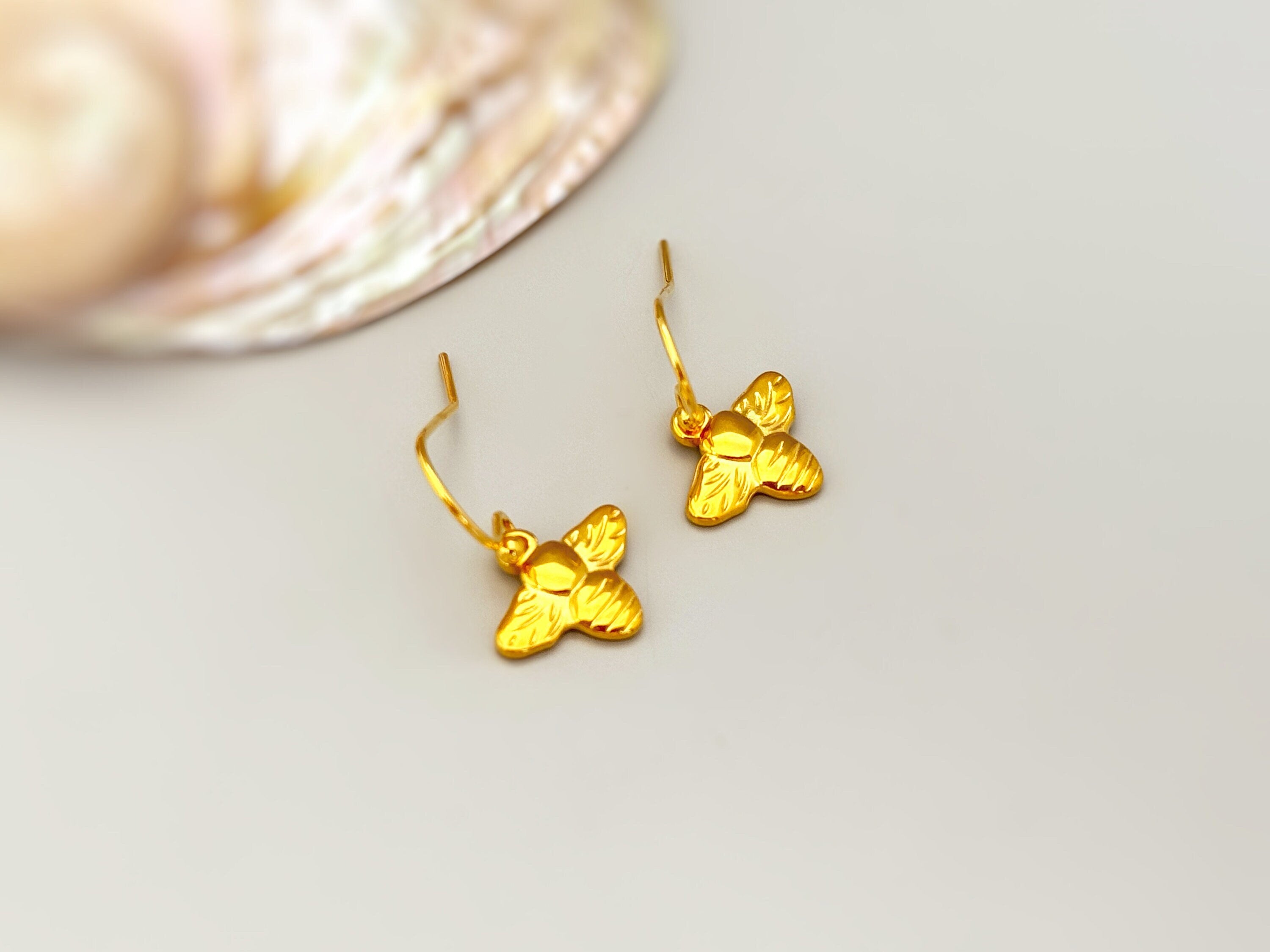 Dainty Bumble Bee Earrings dangle sterling silver, gold honey bee gift for nature lovers, boho earrings for granddaughters