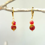 Watermelon Tourmaline Earrings dangle, 14k gold boho dangly, drop pink and green quartz lightweight Birthstone jewelry for women