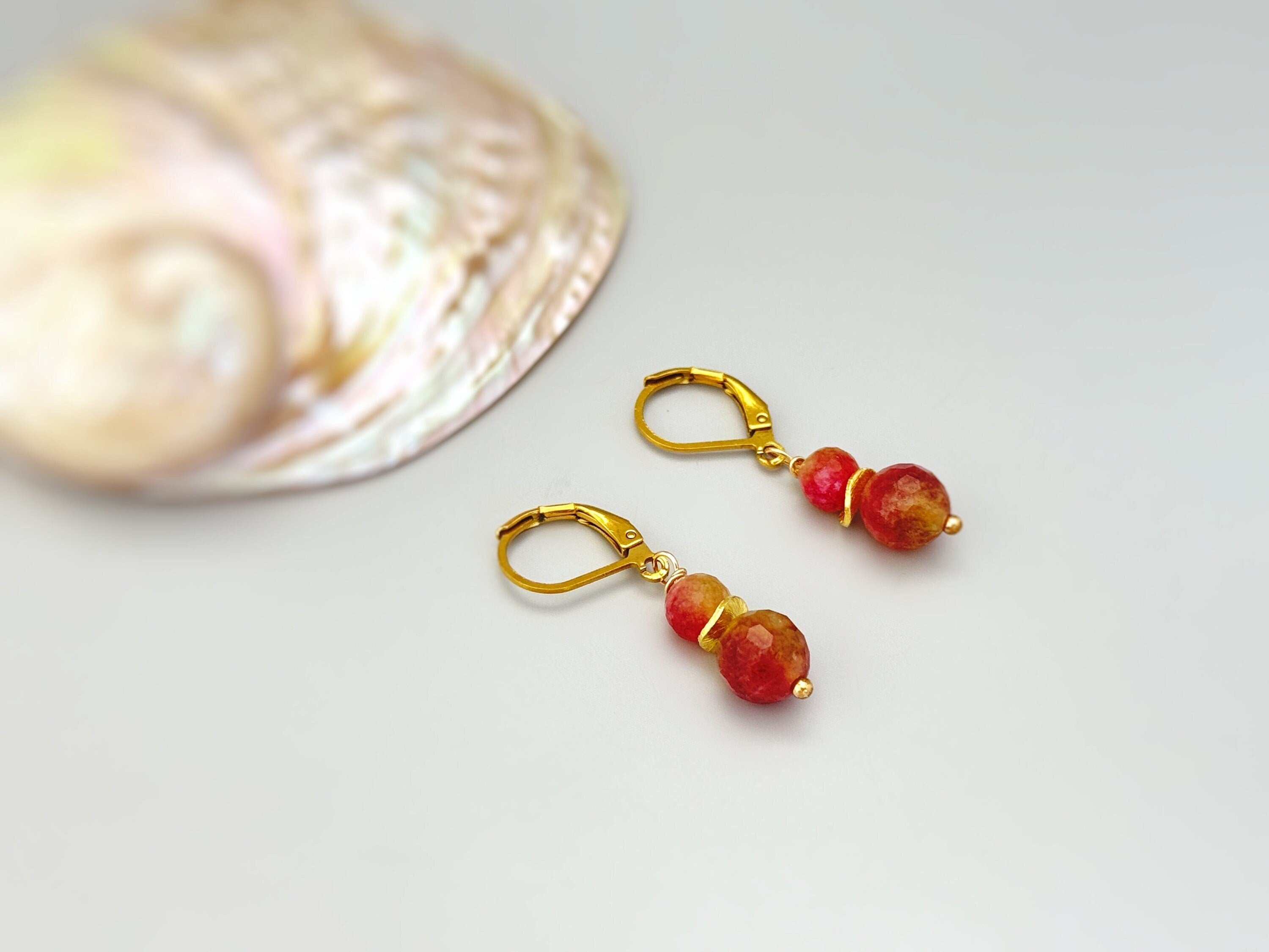 Gold Watermelon Tourmaline Quartz Earrings pink and green gemstone birthstone jewelry for women