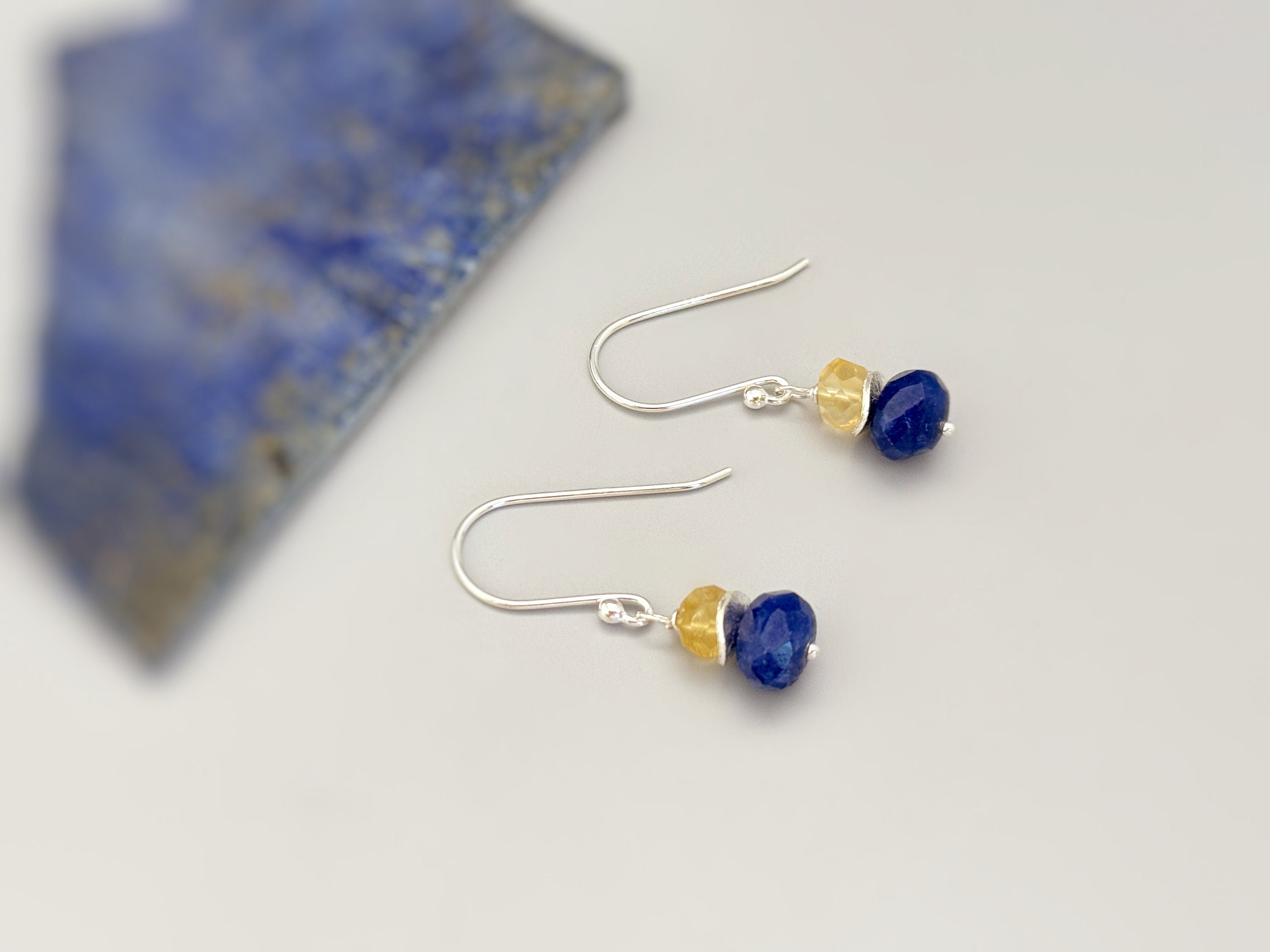 Lapis Earrings dangle gold sterling silver dangly citrine handmade blue gemstone handmade jewelry September birthstone gift for mom daughter