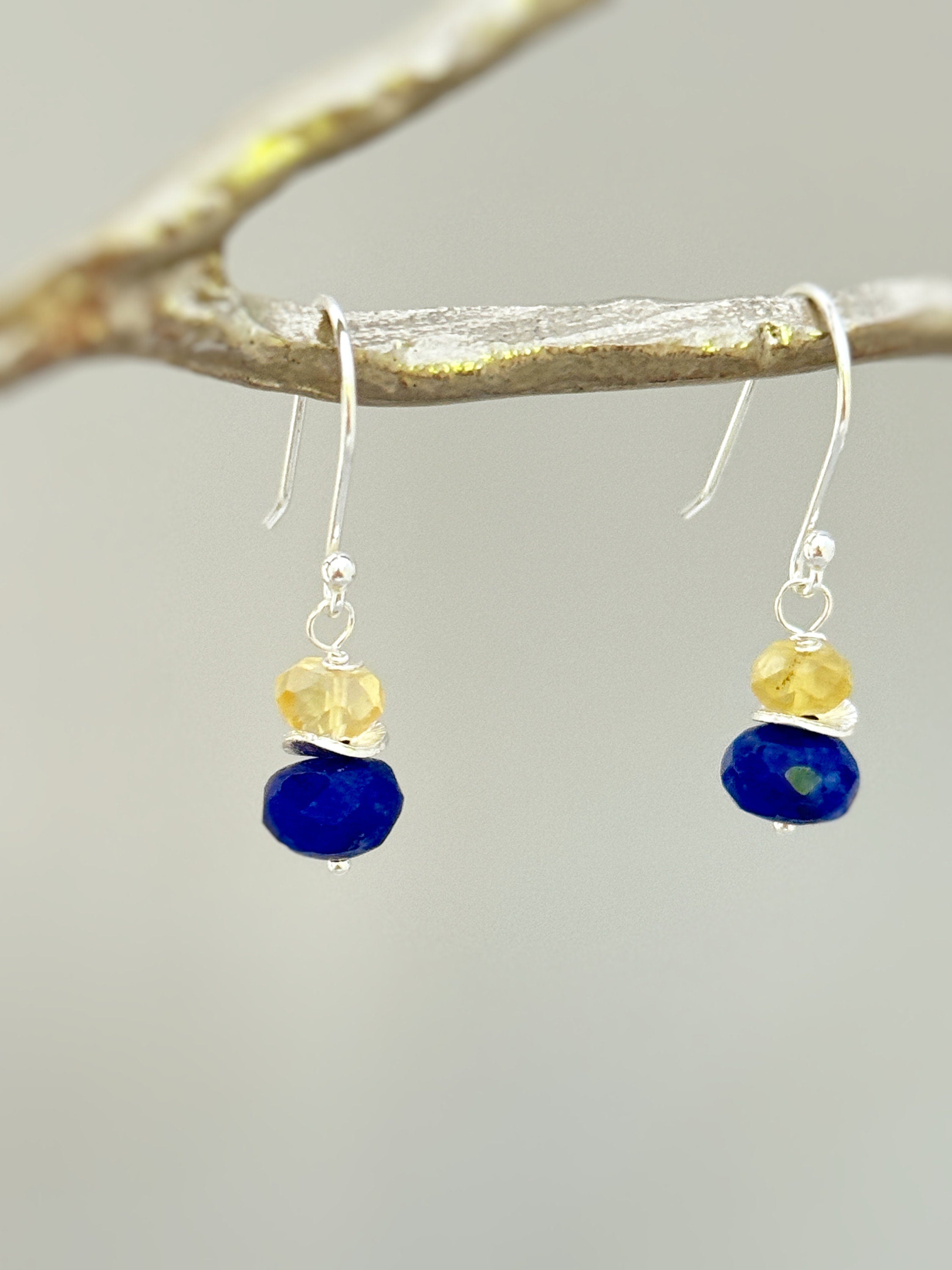 Lapis Earrings dangle gold sterling silver dangly citrine handmade blue gemstone handmade jewelry September birthstone gift for mom daughter