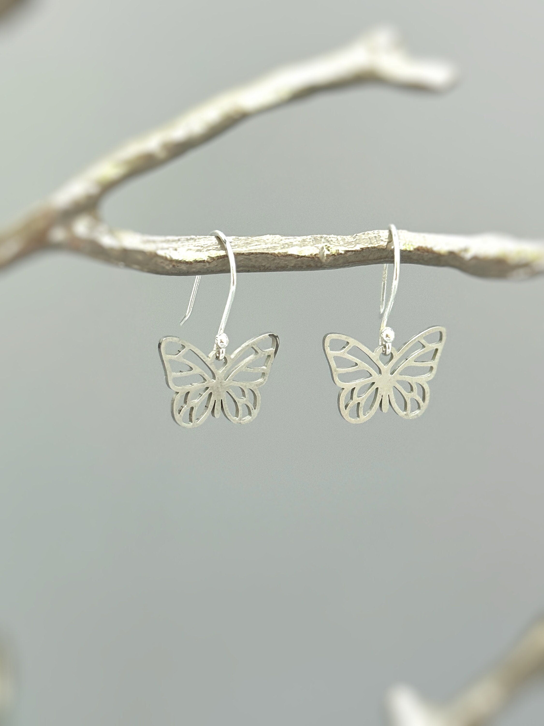 Silver Butterfly Earrings Dangle