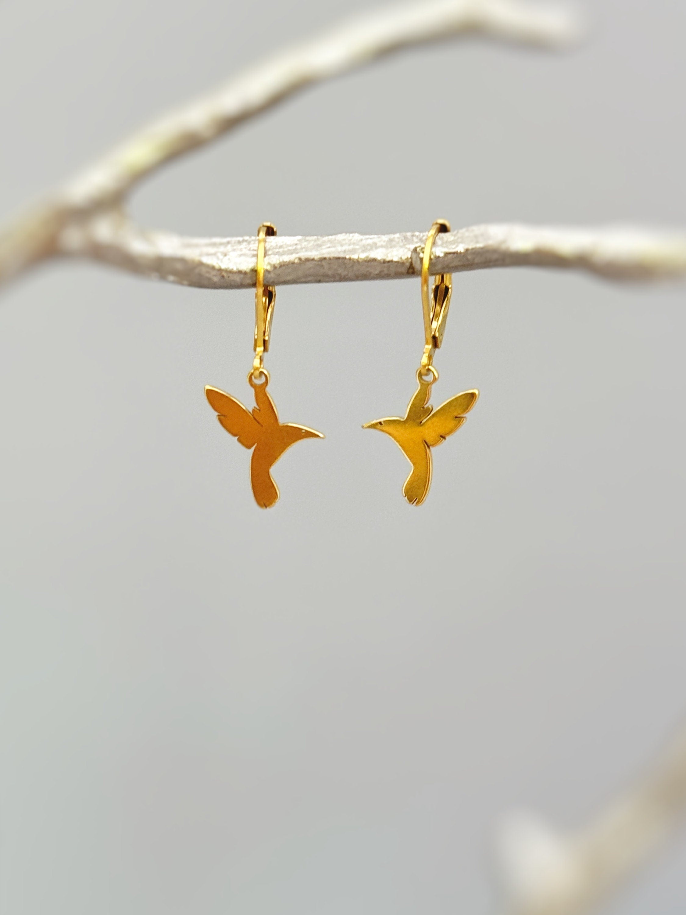 Hummingbird Earrings dangle Silver Bird Jewelry Gold Fill unique gift for mom, nature, bird lover, wife Handmade dangly lightweight sterling