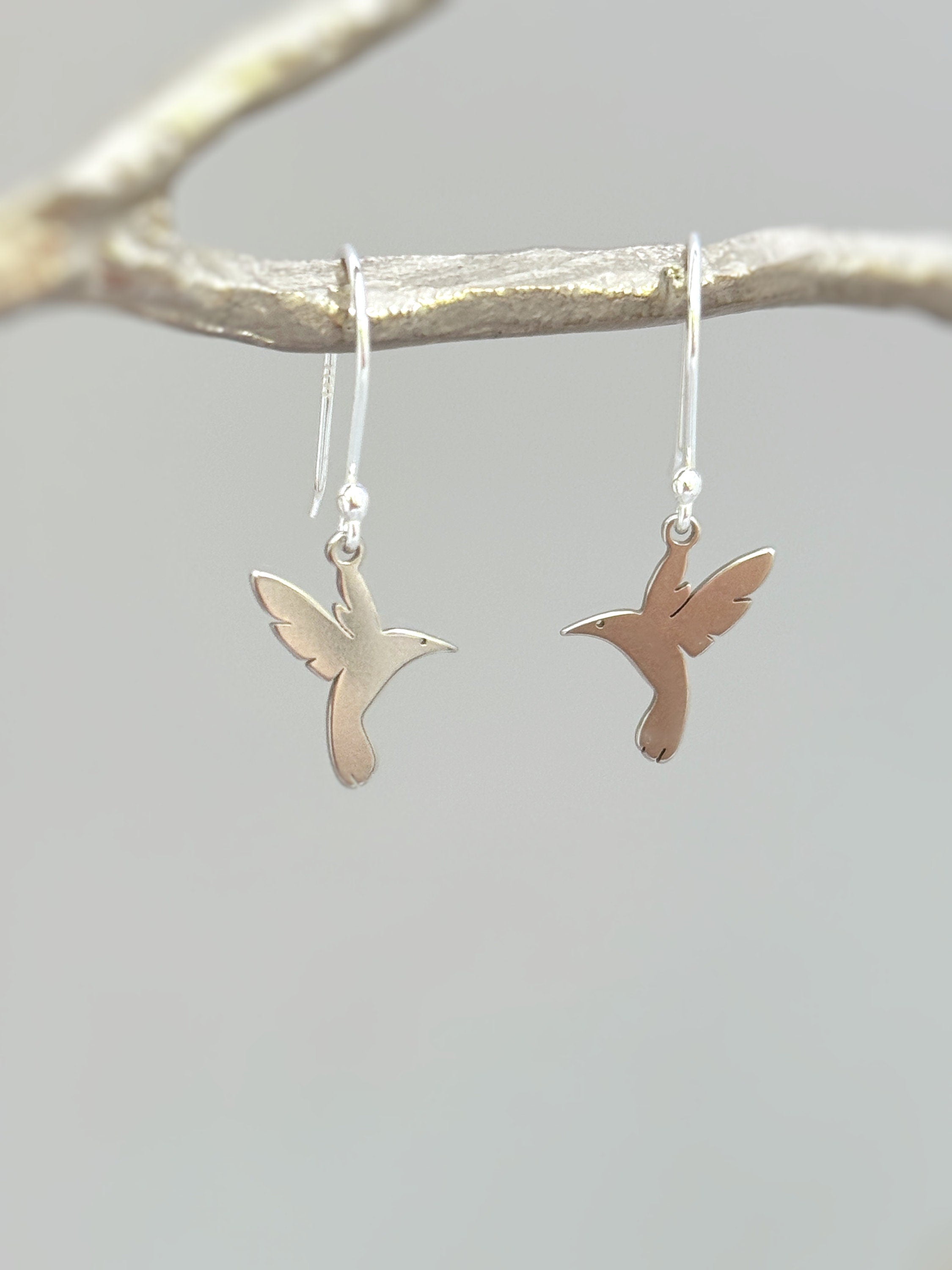 Hummingbird Earrings dangle Silver Bird Jewelry Gold Fill unique gift for mom, nature, bird lover, wife Handmade dangly lightweight sterling