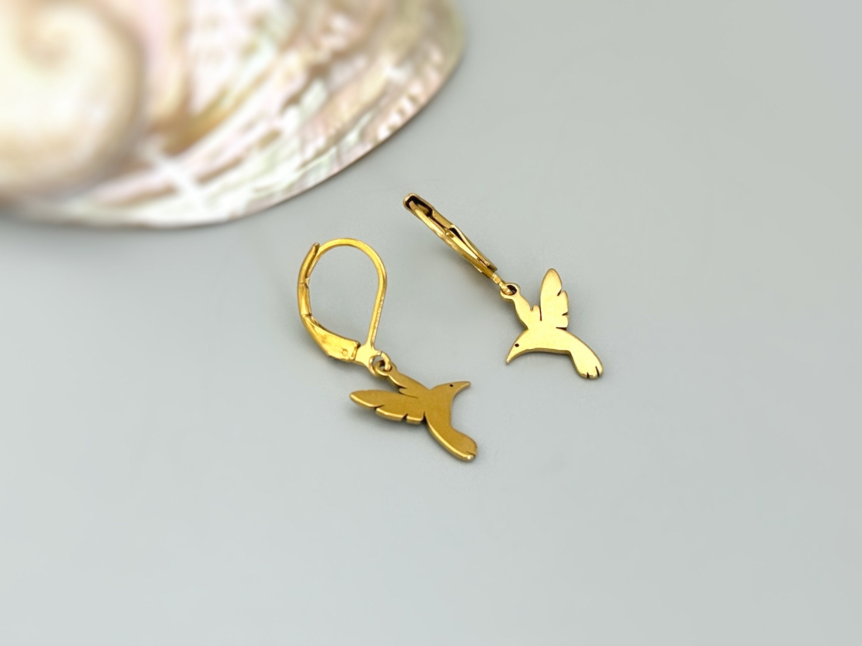 Hummingbird Gift Handmade Hummingbird earrings dangle in gold or silver. These bird earrings are the perfect gift for moms, nature and bird lovers.