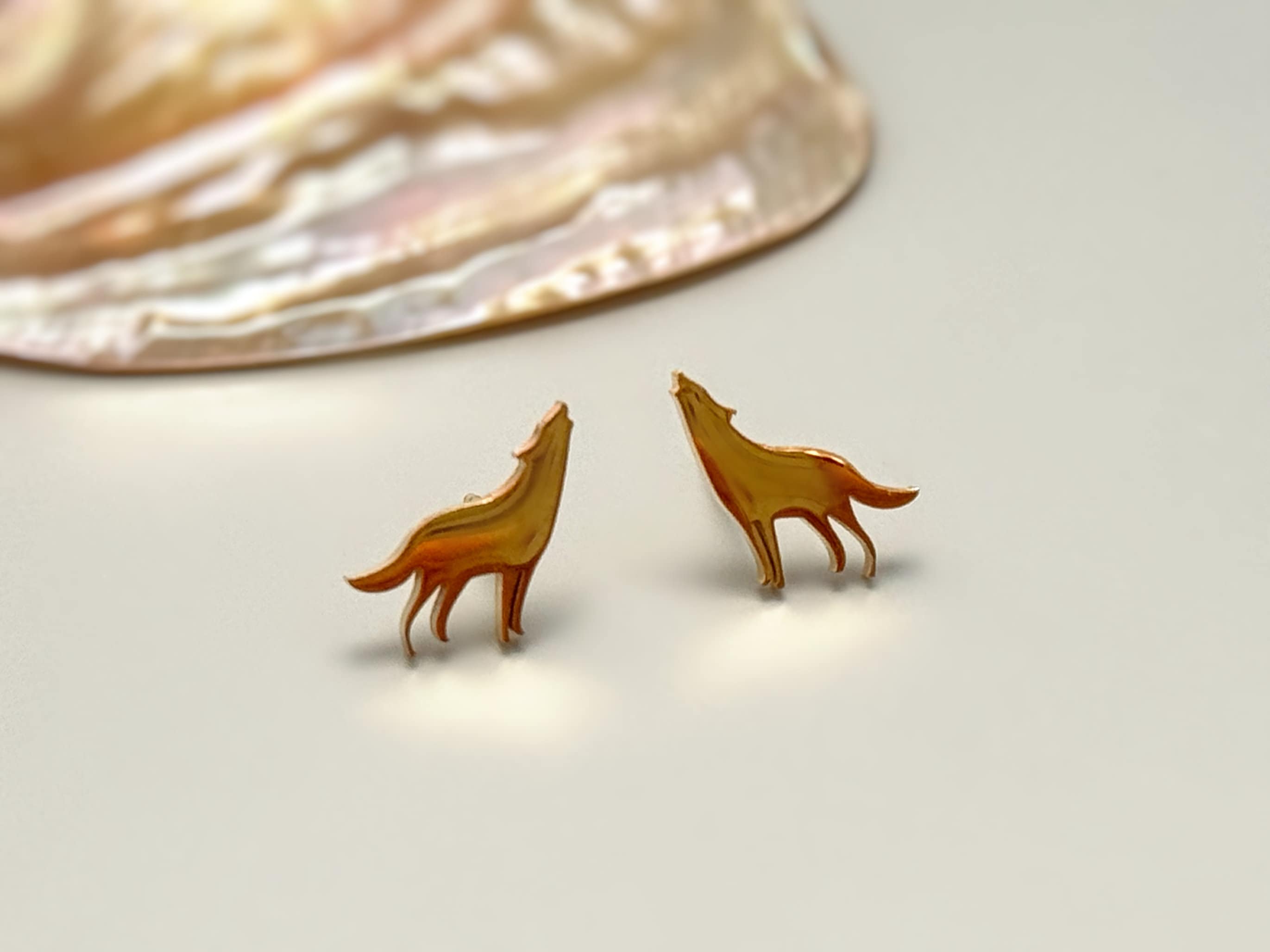 Tiny Wolf Stud Earrings in silver, gold, rose gold. Fox husky dog earrings for second piercing