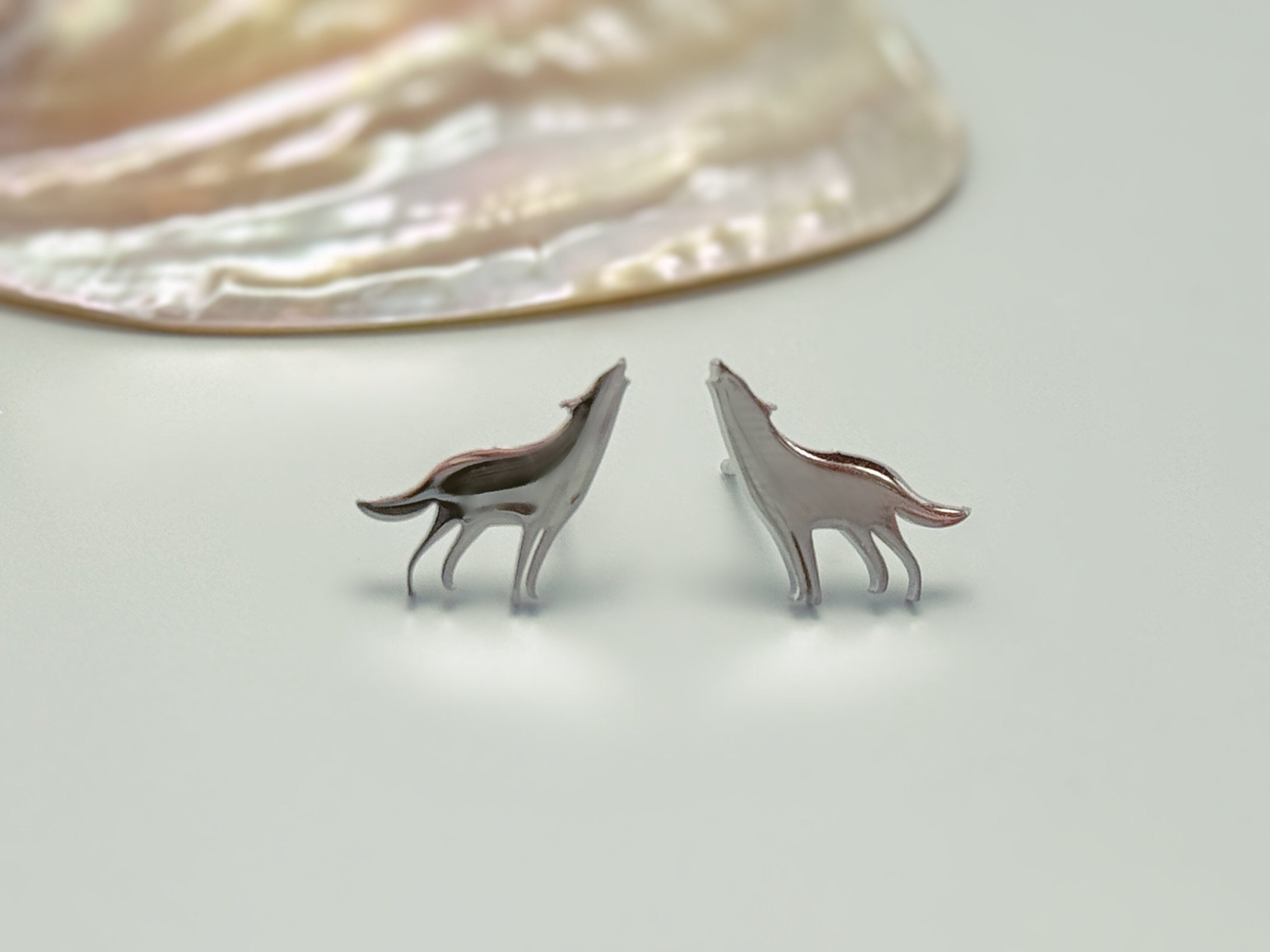 Tiny Wolf Earrings dainty small studs in silver, gold, rose gold cartilage second hole sleeper animal jewelry for dog lover gift for dog mom