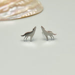 Tiny Wolf Stud Earrings in silver, gold, rose gold. Fox husky dog earrings for second piercing