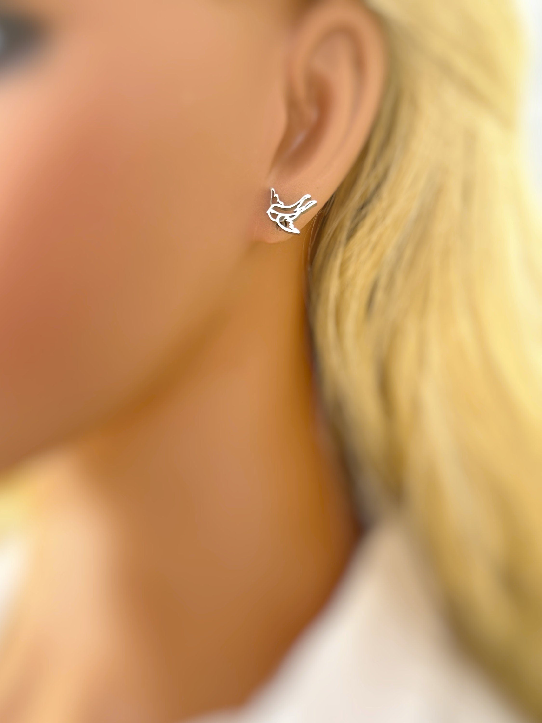 Tiny Swallow Bird Earrings dainty small studs in silver, gold, rose gold cartilage second hole sleeper animal jewelry for bird lover watcher