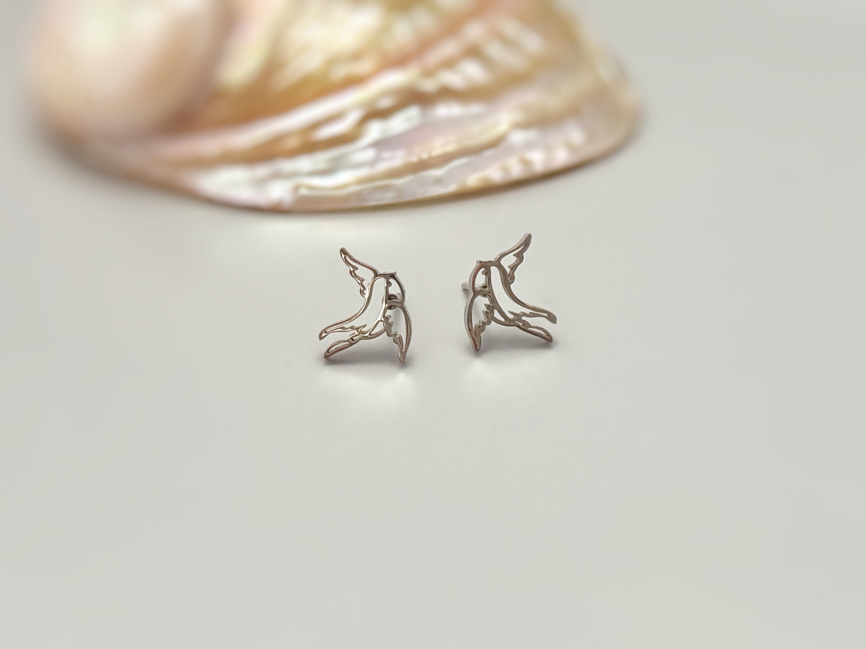 Tiny Swallow Bird Earrings dainty small studs in silver, gold, rose gold cartilage second hole sleeper animal jewelry for bird lover watcher