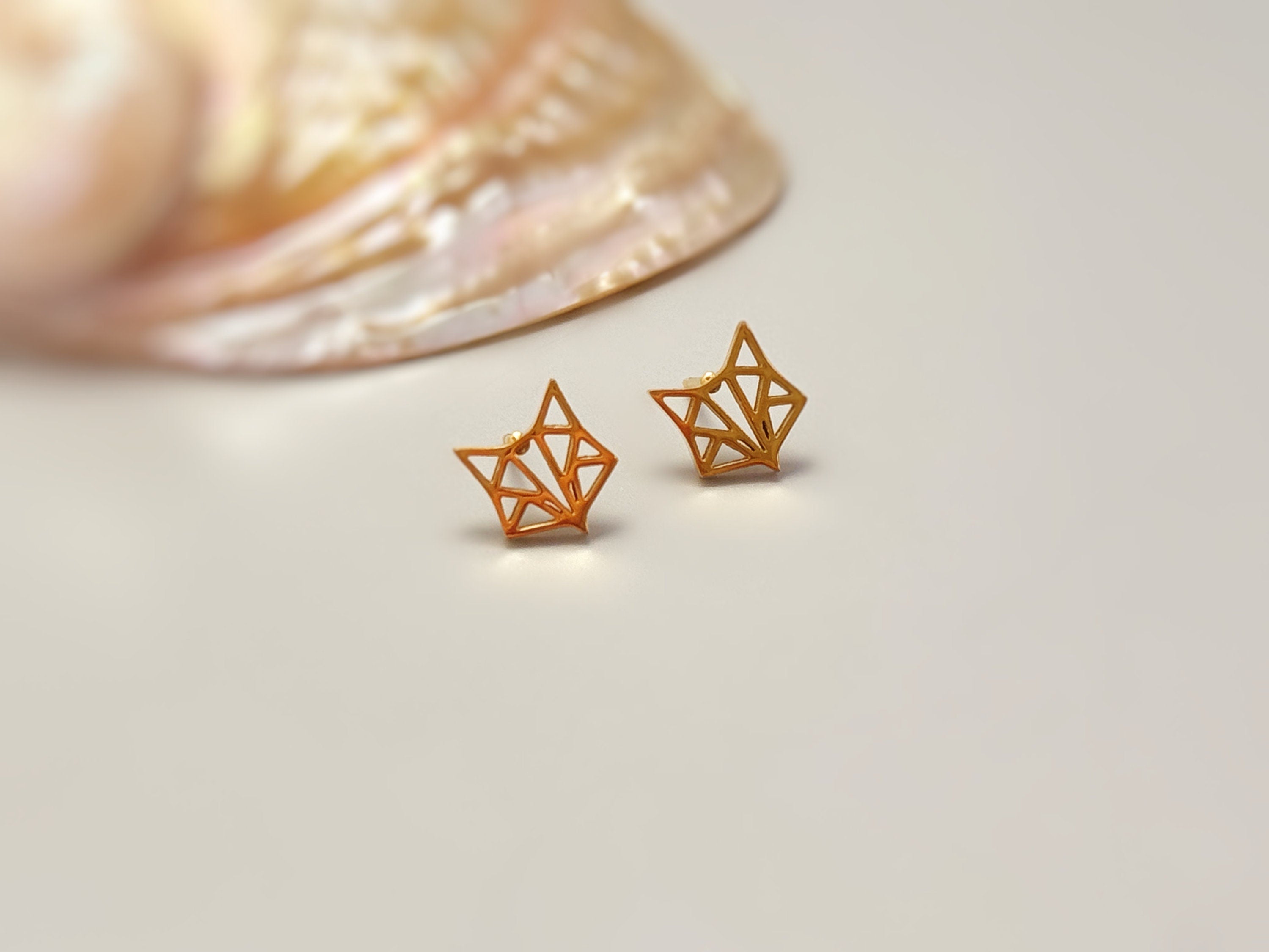 Dainty Origami Fox Earrings tiny small studs in gold, silver, rose gold cartilage second hole sleeper waterproof jewelry animal lover gift