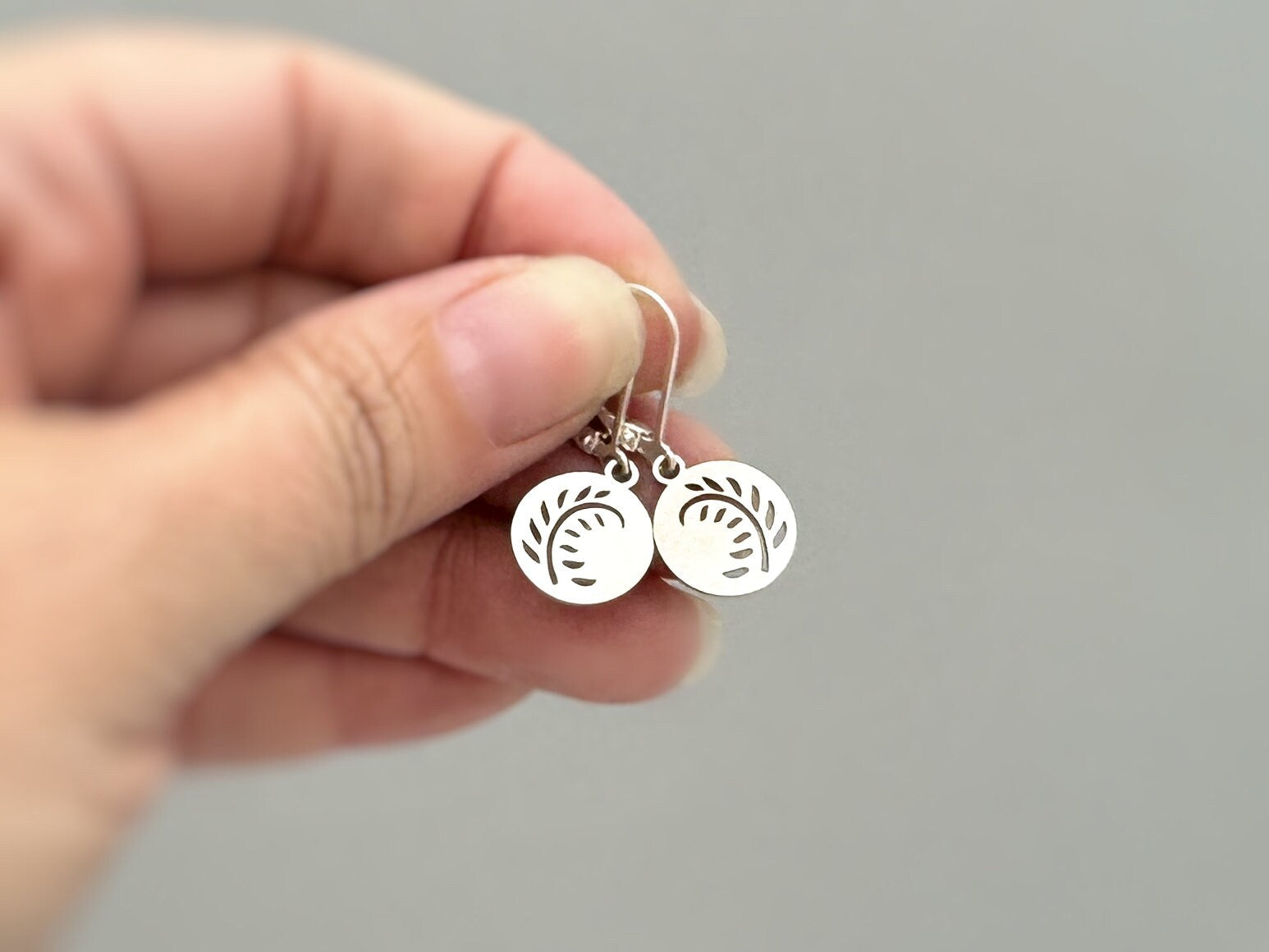 Leaf Fern Earrings Huggie Hoops dangle Sterling Silver lightweight botanical plant earrings Handmade Jewelry gift for gardener sister friend