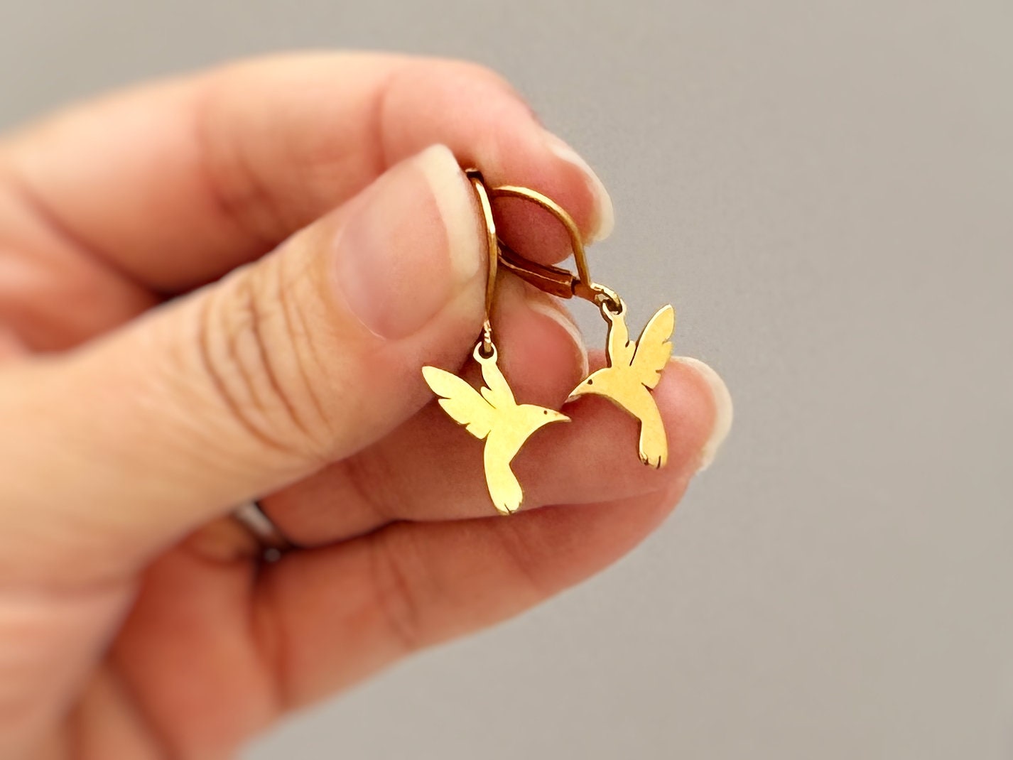 Hummingbird Earrings dangle Silver Bird Jewelry Gold Fill unique gift for mom, nature, bird lover, wife Handmade dangly lightweight sterling