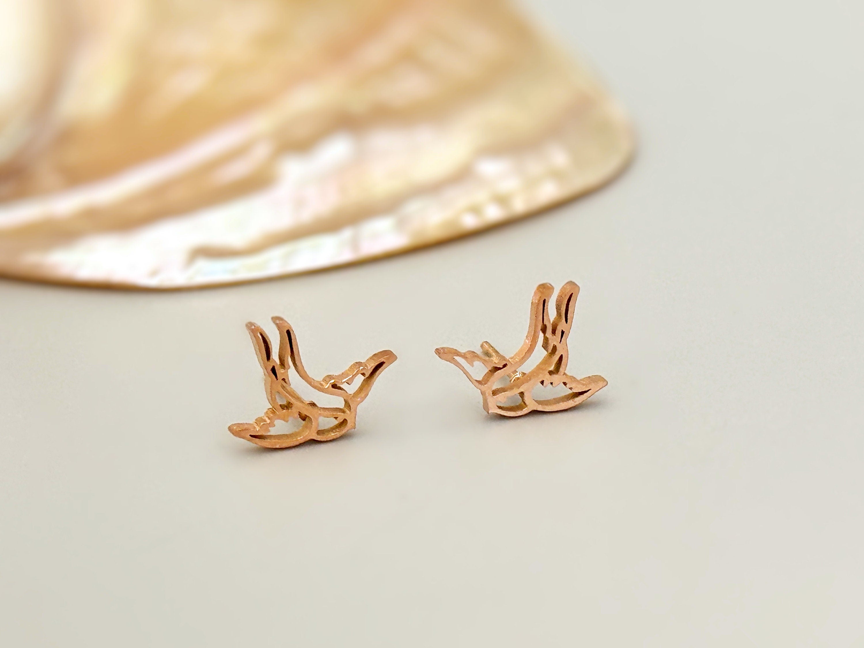 Swallow Bird Earrings Stud Rose Gold