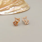 Tiny Origami Fox Stud Earrings in Gold, silver, and rose gold