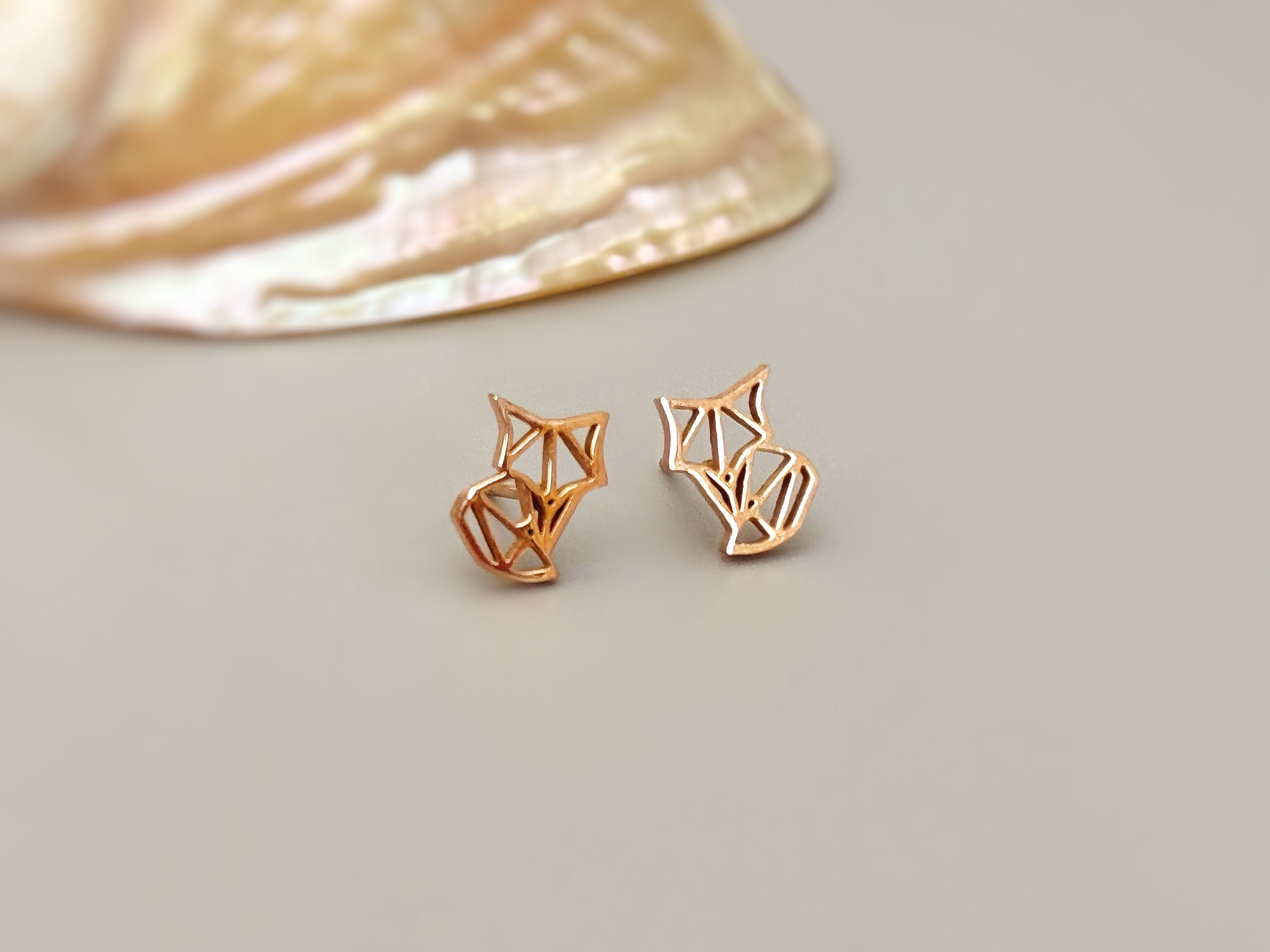 Tiny Origami Fox Stud Earrings in Gold, silver, and rose gold