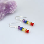 Unique colorful rianbow lesbian pride earrings. Handmade gemstone jewelry gift for girlfriends, wife, woman, her