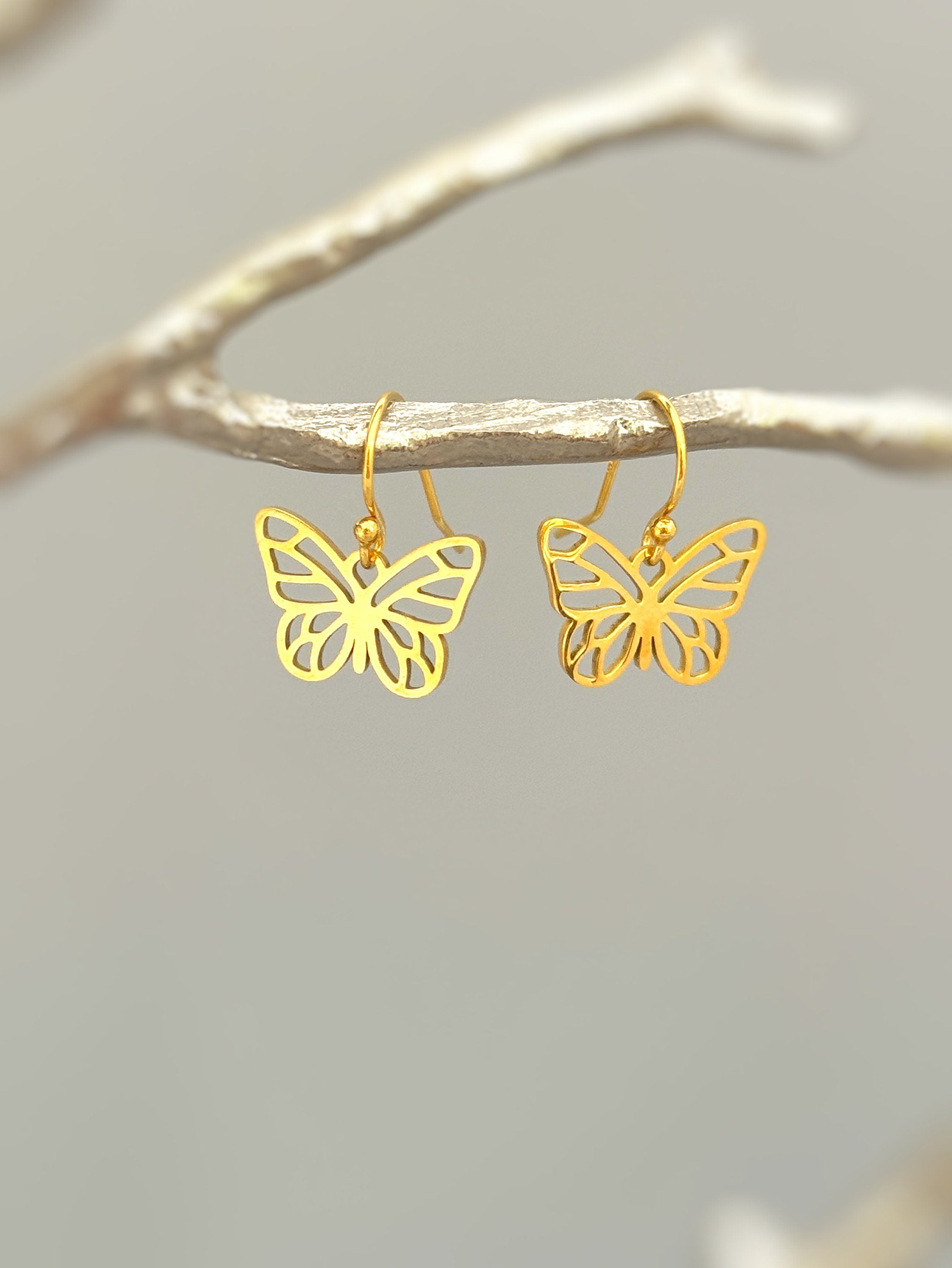 Silver Butterfly Earrings Dangle Handmade Sterling Silver Gold Jewelry gifts for gardener, mom, granddaughter, sister, bug, nature lover