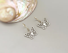 Silver Butterfly Earrings Dangle Handmade dangly animal lover gift for grandma, daughter, sister