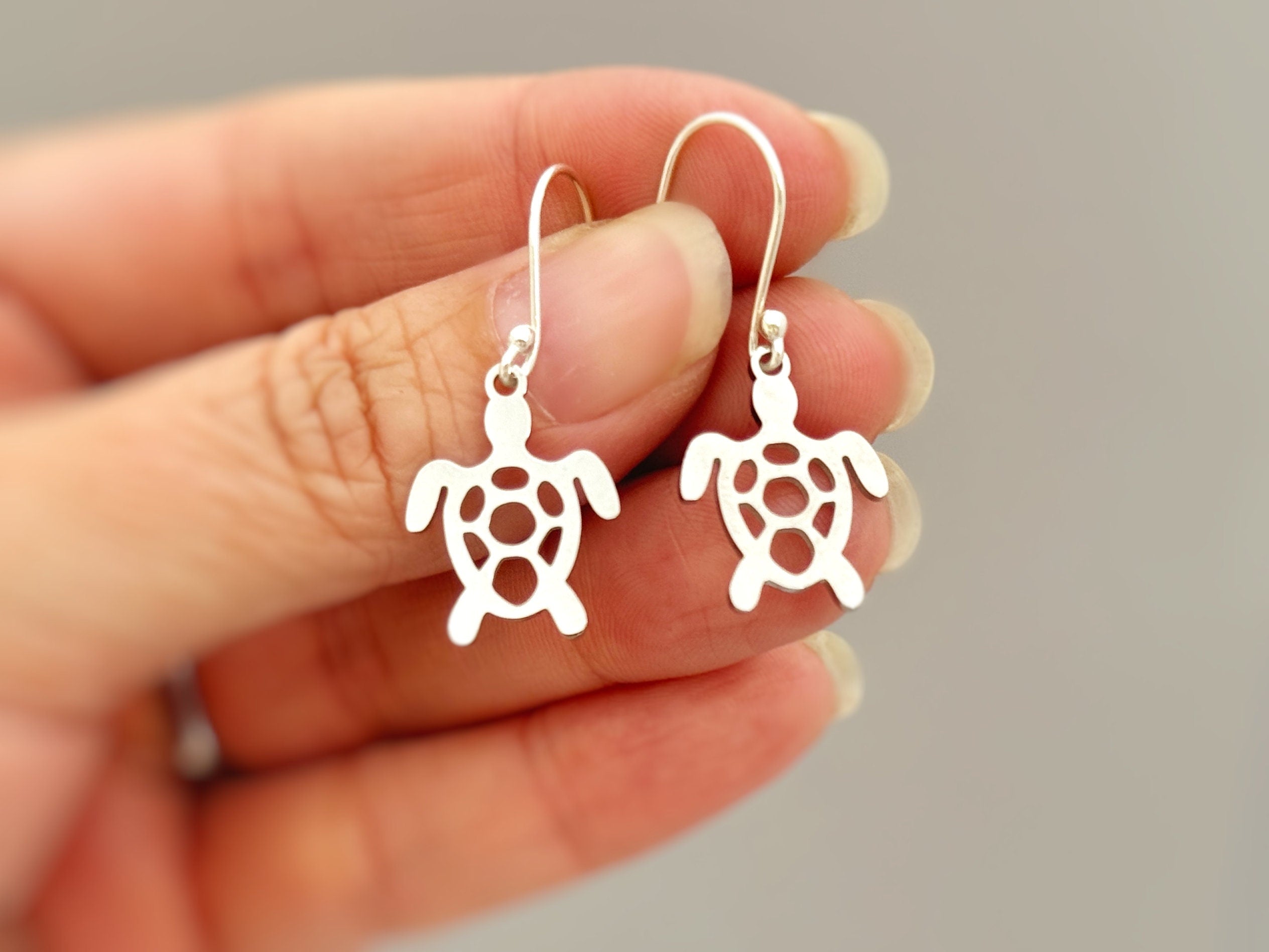 Sea Turtle Earrings dangle Gold, Sterling Silver handmade jewelry gift for animal lovers unique tortoise beachy gifts for sister, leverbacks