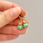 Citrine and Turquoise Earrings gold drop dangle. Handmade December birthstone jewelry for women