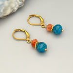 Dangly Sunstone Gemstone Earrings in gold or sterling silver handmade orange blue Apatite jewelry drop earrings gift for sister, friend, mom