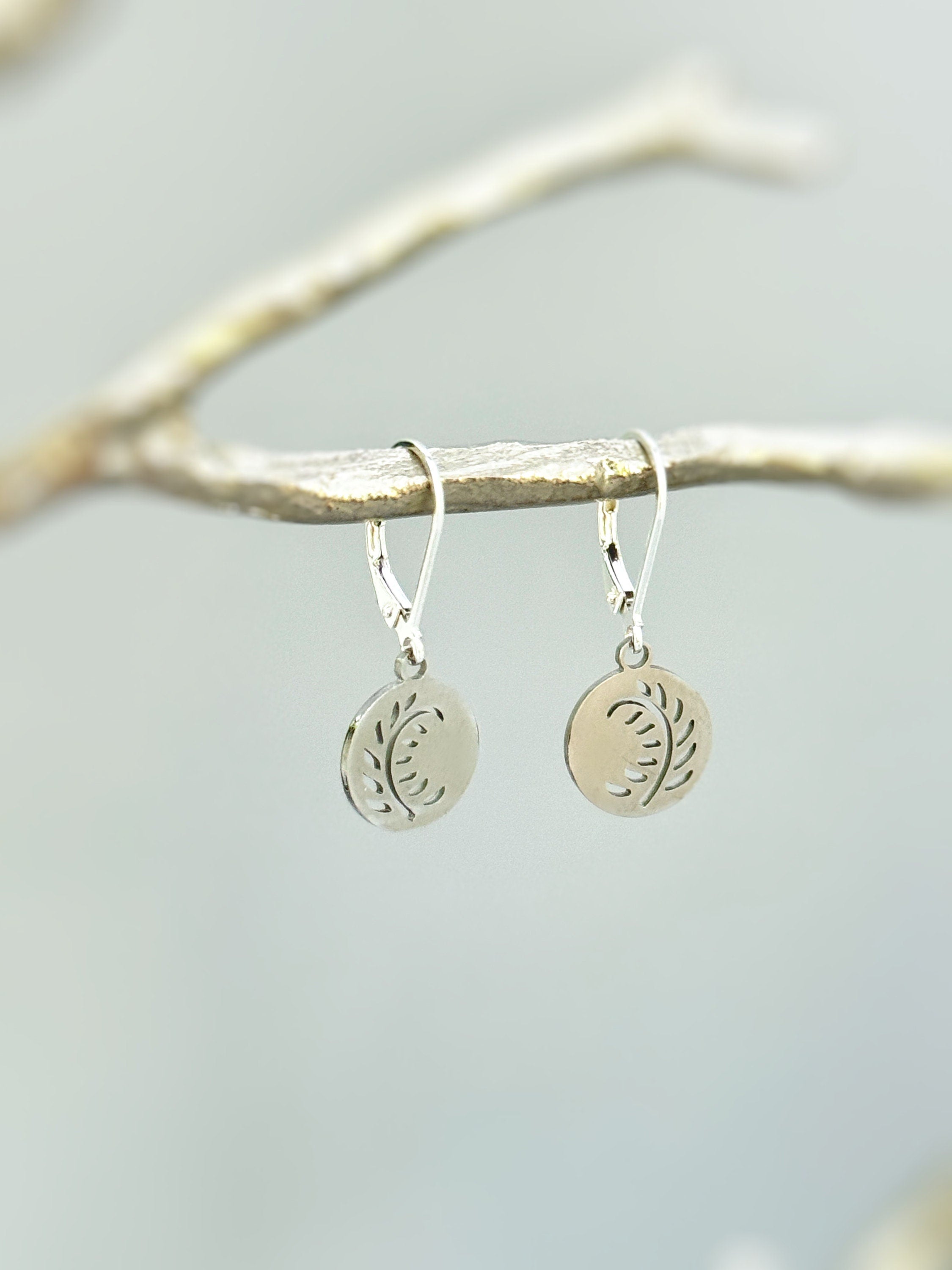 Silver Leaf Fern Earrings Silver dangle lightweight everyday botanical plant earrings Handmade Jewelry for women gift for gardener