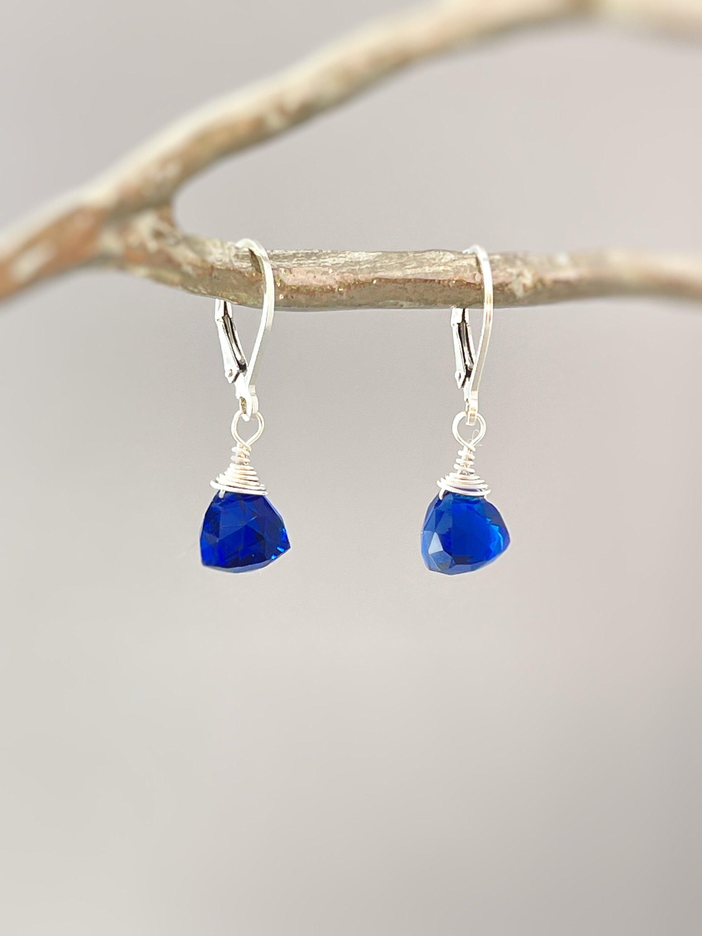 Sapphire Blue dangling earrings sterling silver, gold rose gold dainty tear drop crystal drop Kyanite Blue Quartz gemstone jewelry gift