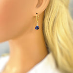 Sapphire Blue dangling earrings sterling silver, gold rose gold dainty tear drop crystal drop Kyanite Blue Quartz gemstone jewelry gift