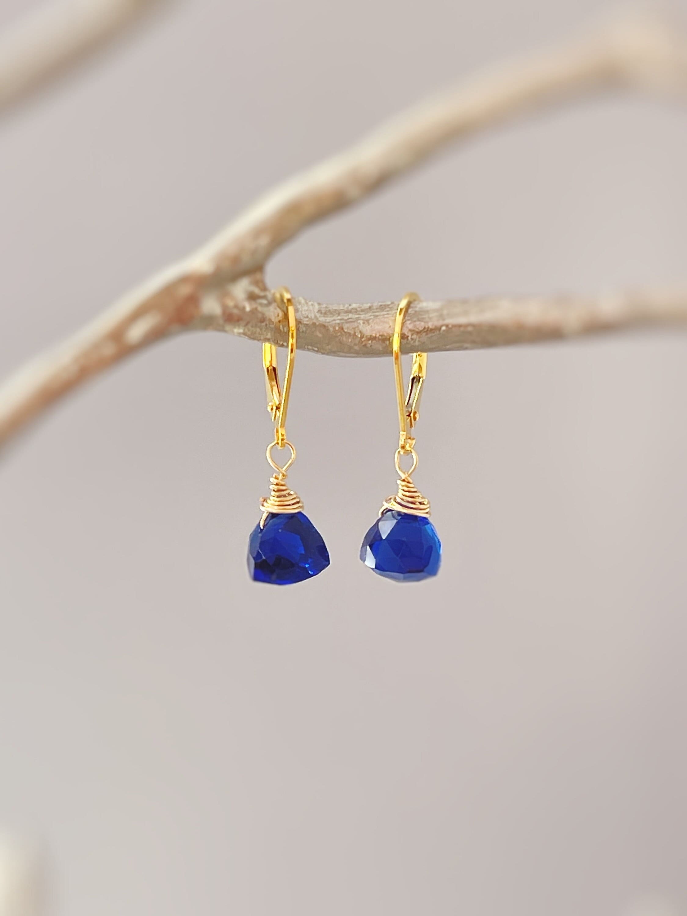 Sapphire Blue dangling earrings in 14k gold, sterling silver or rose gold kyanite blue quartz gemstone September birthstone jewelry for women