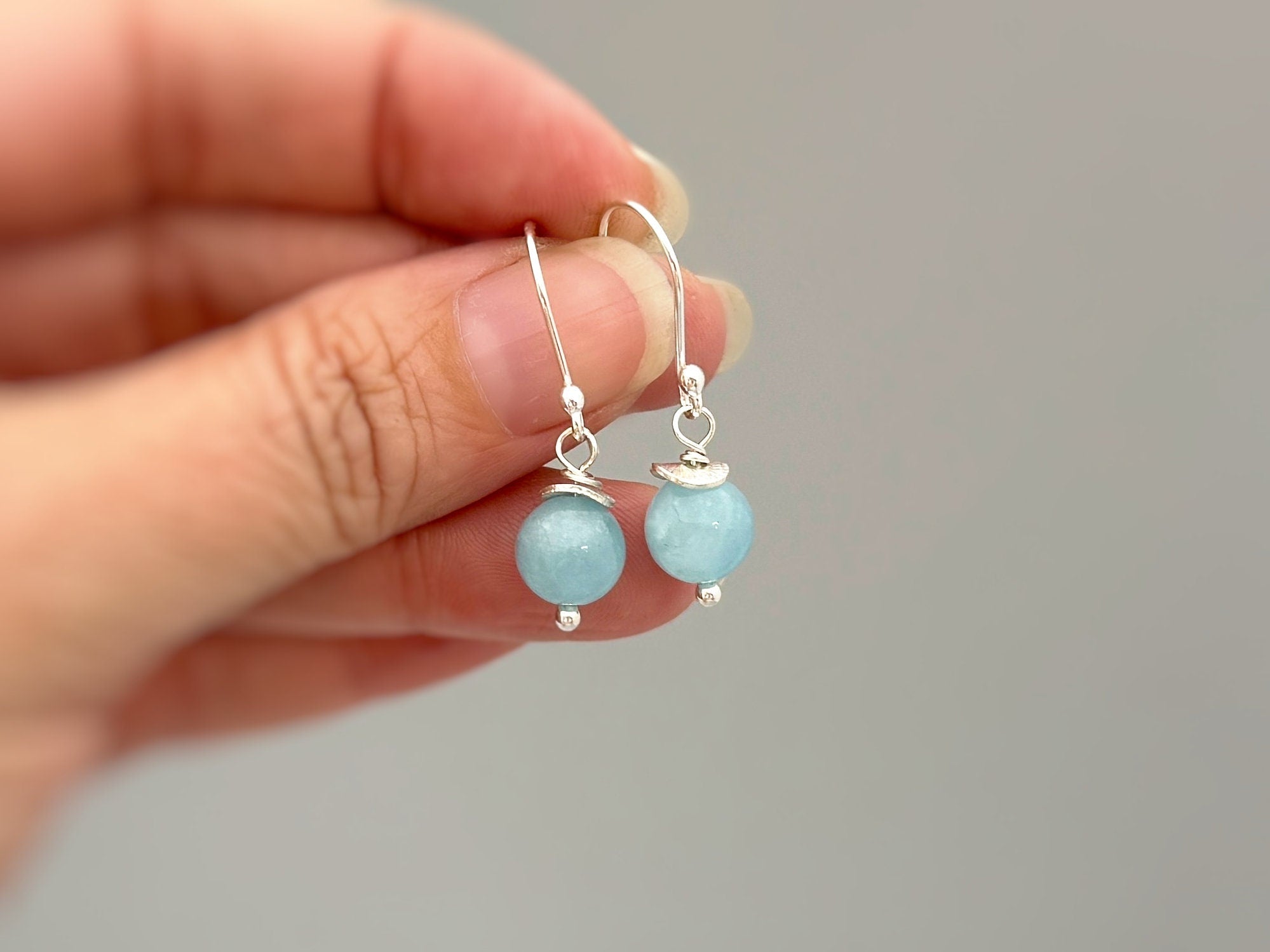 Aquamarine Earrings Dangle Sterling Silver, 14k Gold, rose gold modern blue gemstone March Birthstone handmade jewelry gift for sister, mom