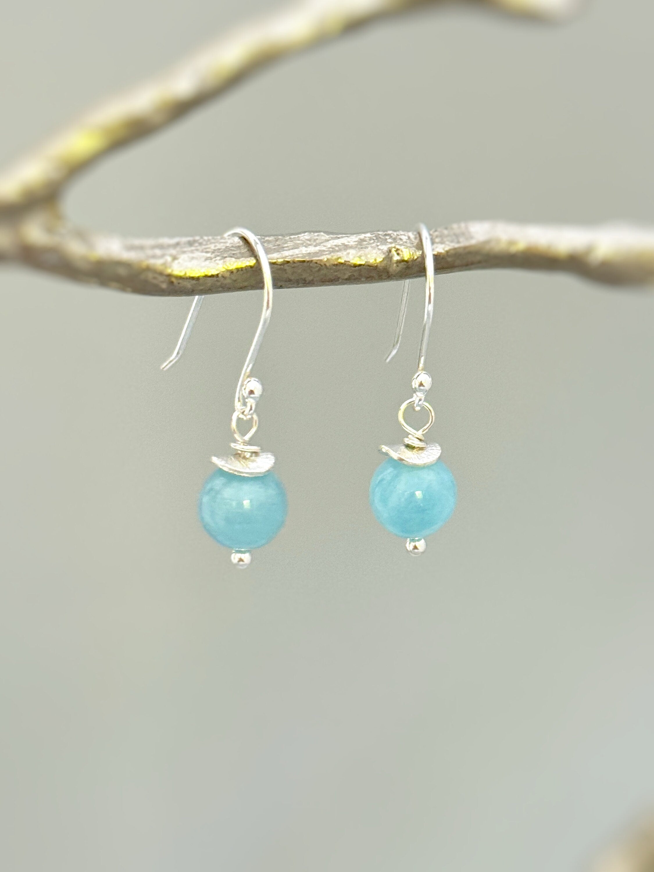 Aquamarine Earrings Dangle 14k Gold, Sterling Silver, rose gold modern blue gemstone March Birthstone handmade jewelry gift for sister, mom